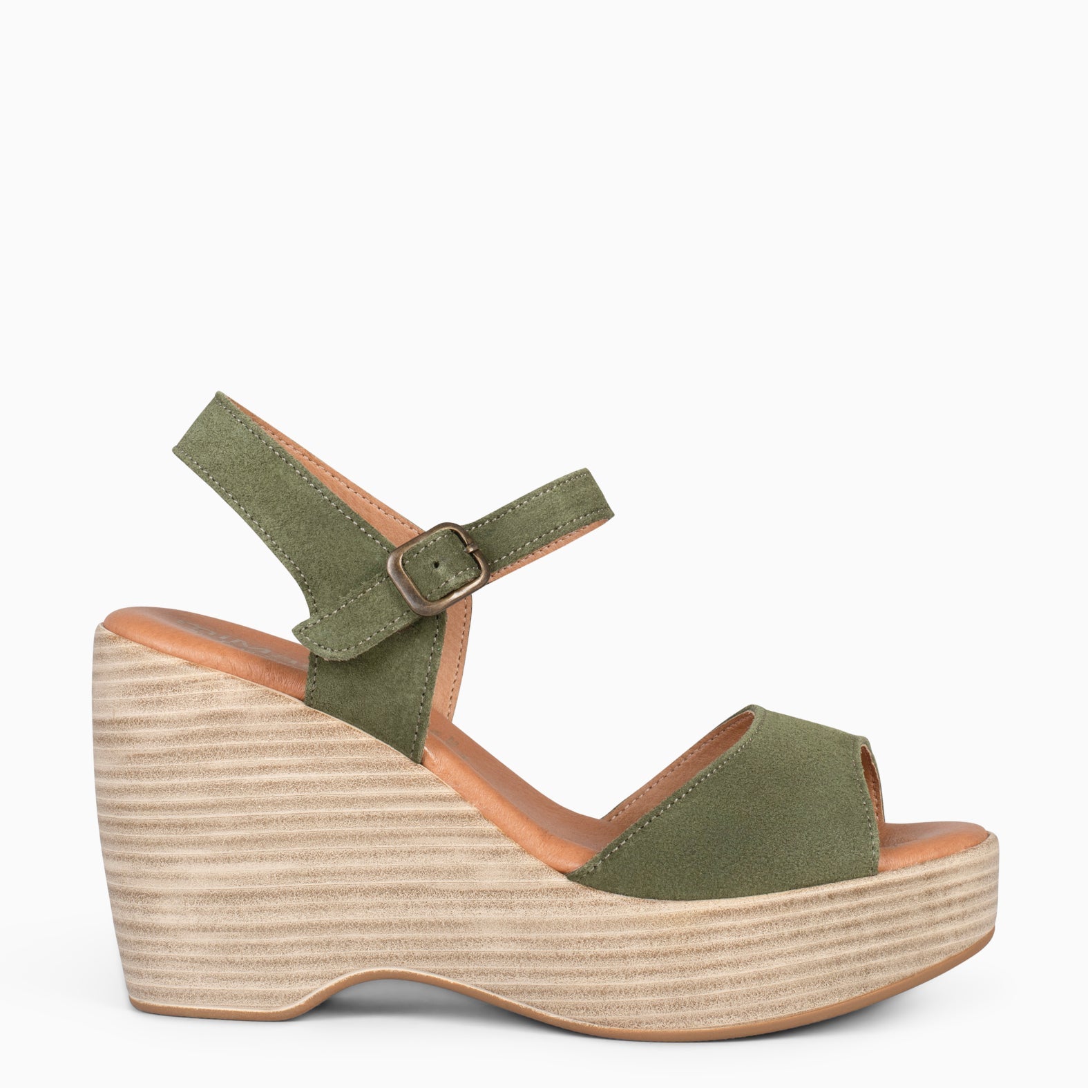 SIDNEY – Sandalias con cuña de madera VERDE