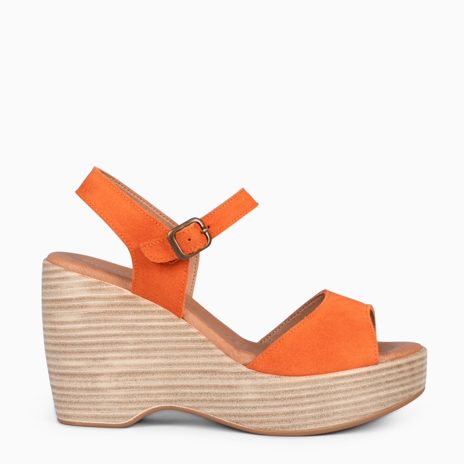 SIDNEY – Sandalias con cuña de madera NARANJA