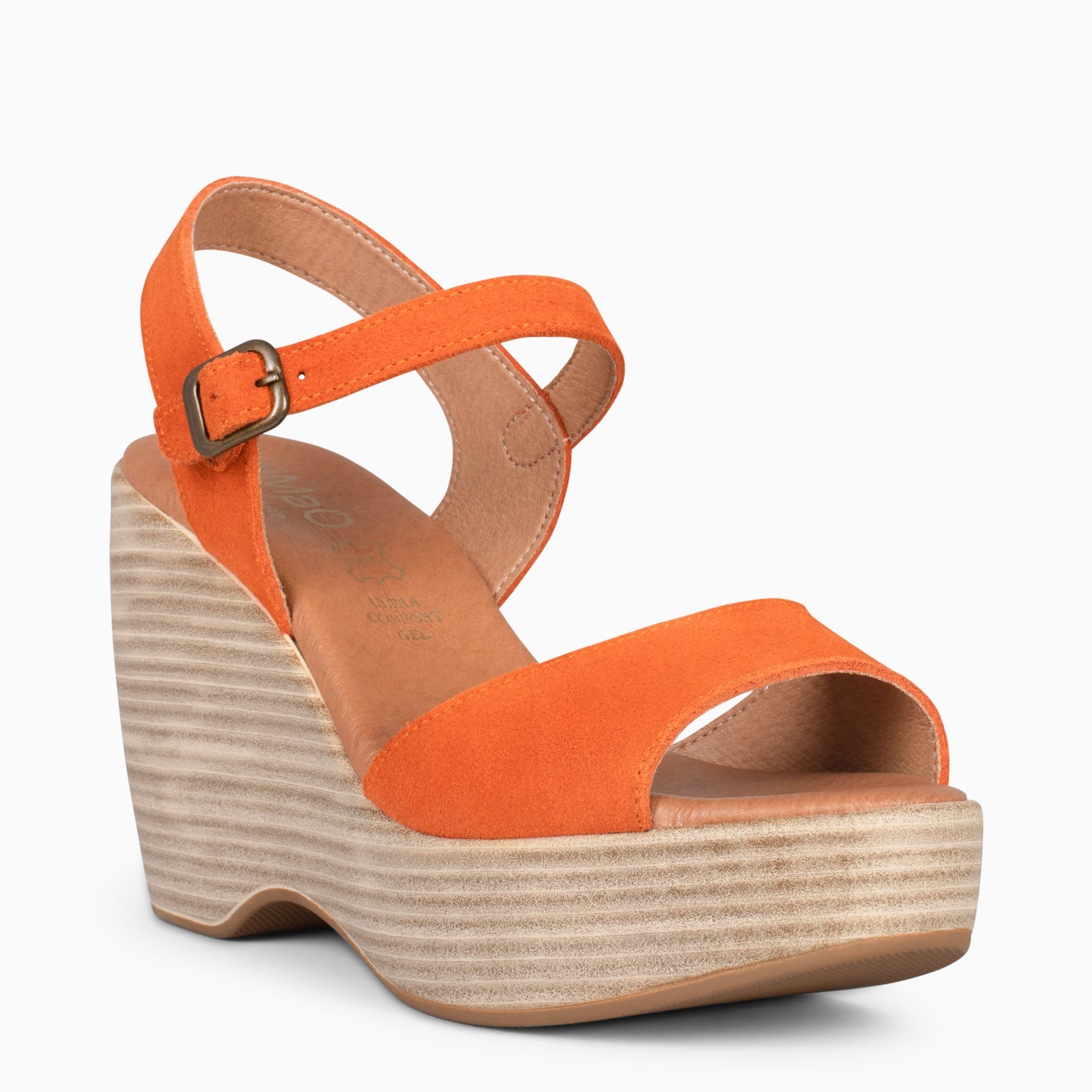 SIDNEY – Sandalias con cuña de madera NARANJA