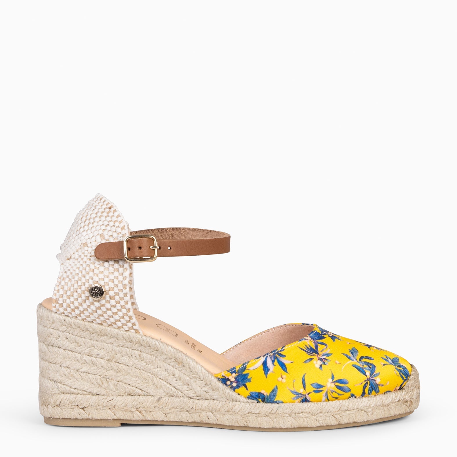 JAMAICA - Cuñas de esparto conn estampado de flores AMARILLO