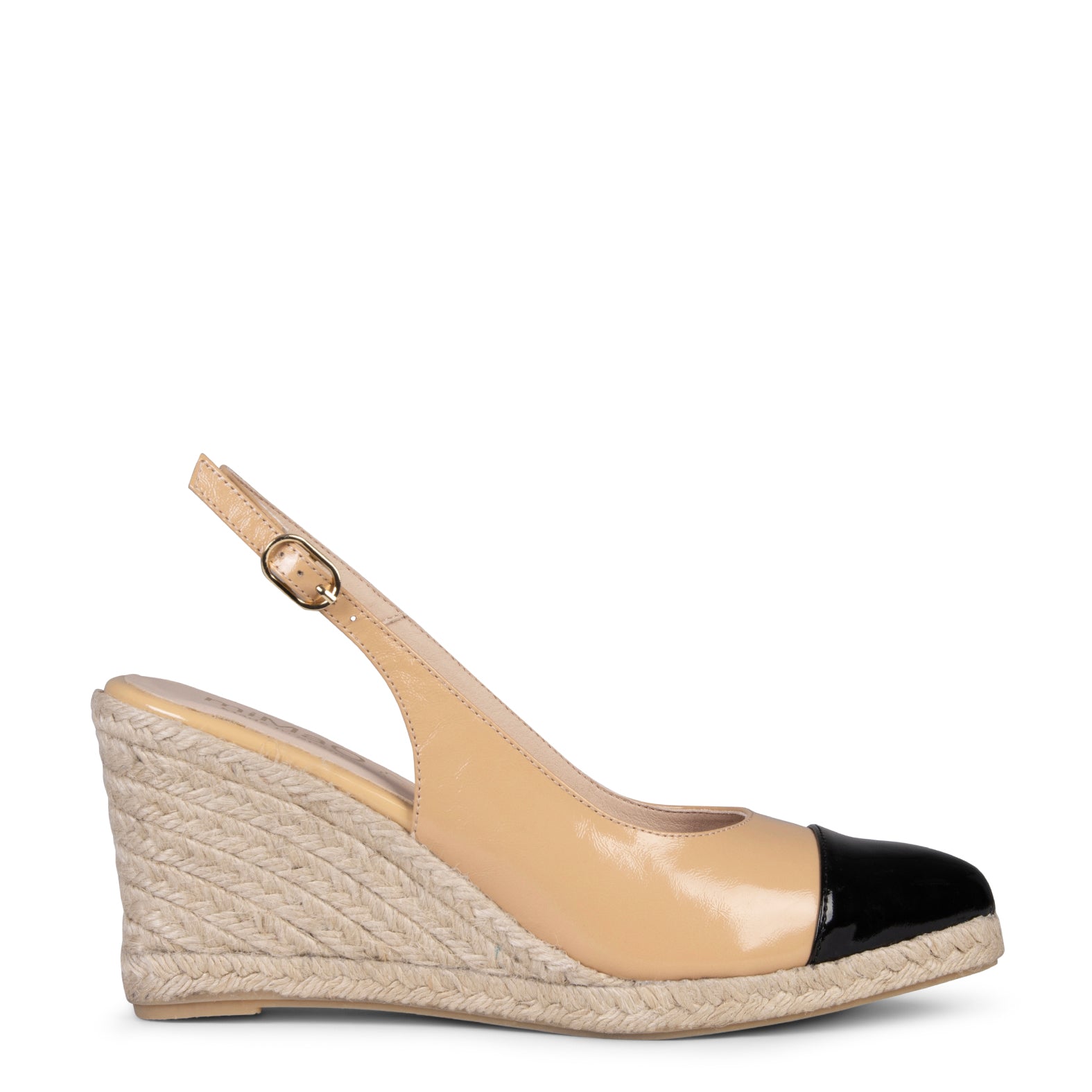 BIARRITZ - CUÑA DE ESPARTO CAMEL CON PUNTERA NEGRA DE CHAROL