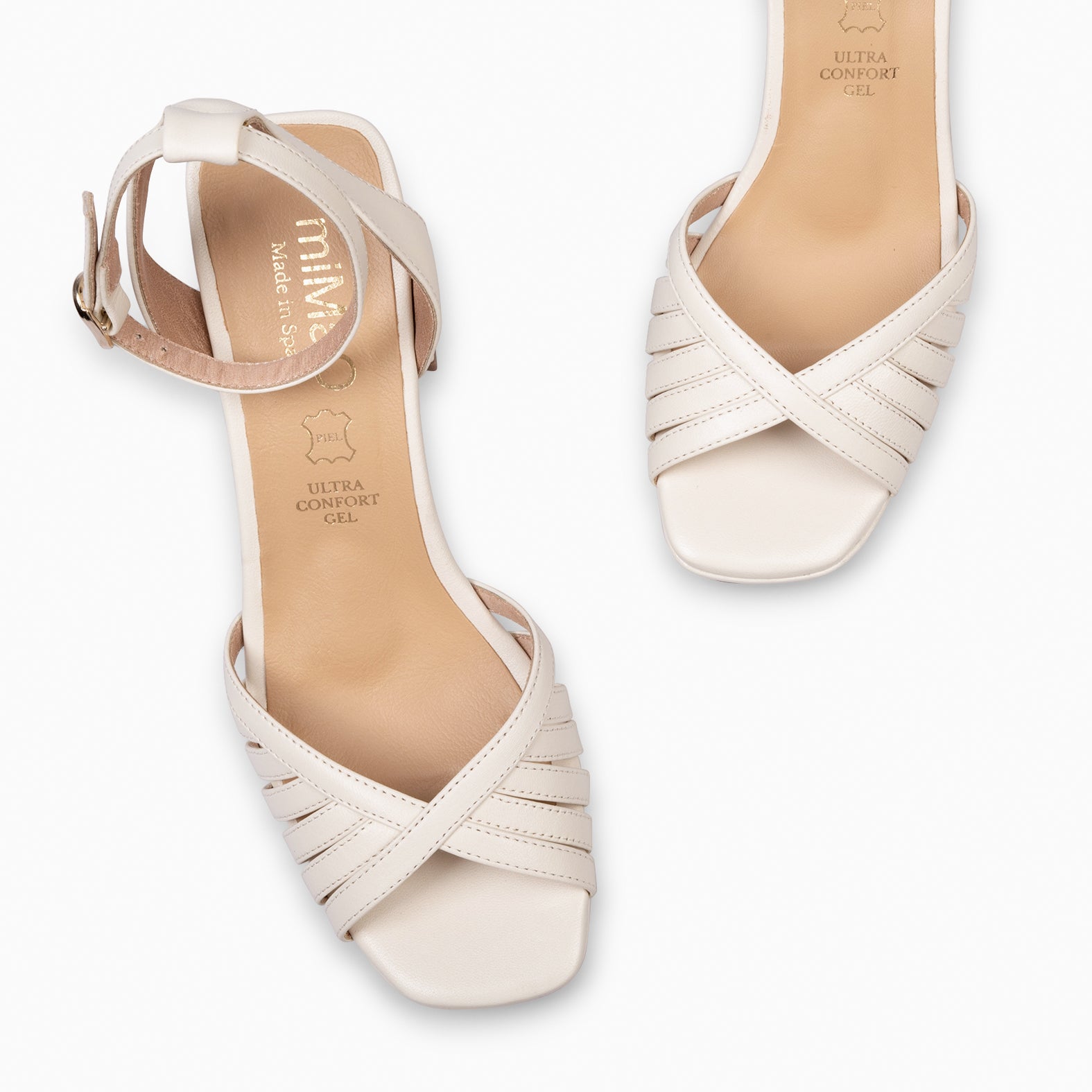 CRISTEL - SANDALIAS ELEGANTES DE TACÓN DE VESTIR HUESO