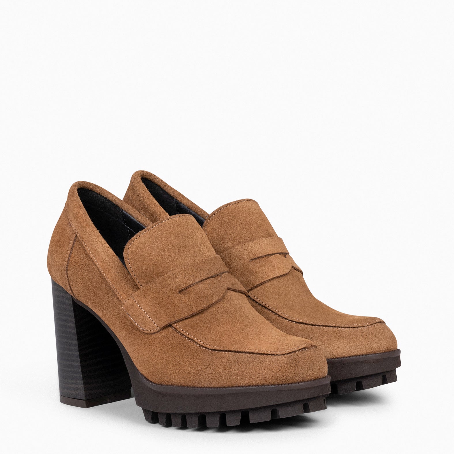 TREND – Mocasín con tacón y plataforma CAMEL