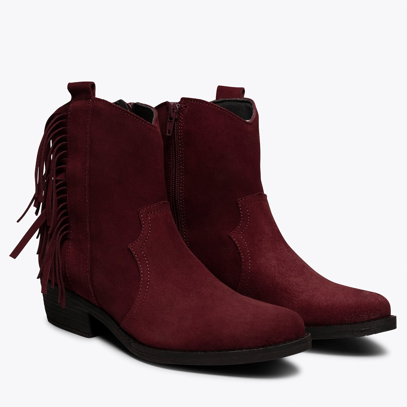 BOHO- Botín cowboy GRANATE con flecos
