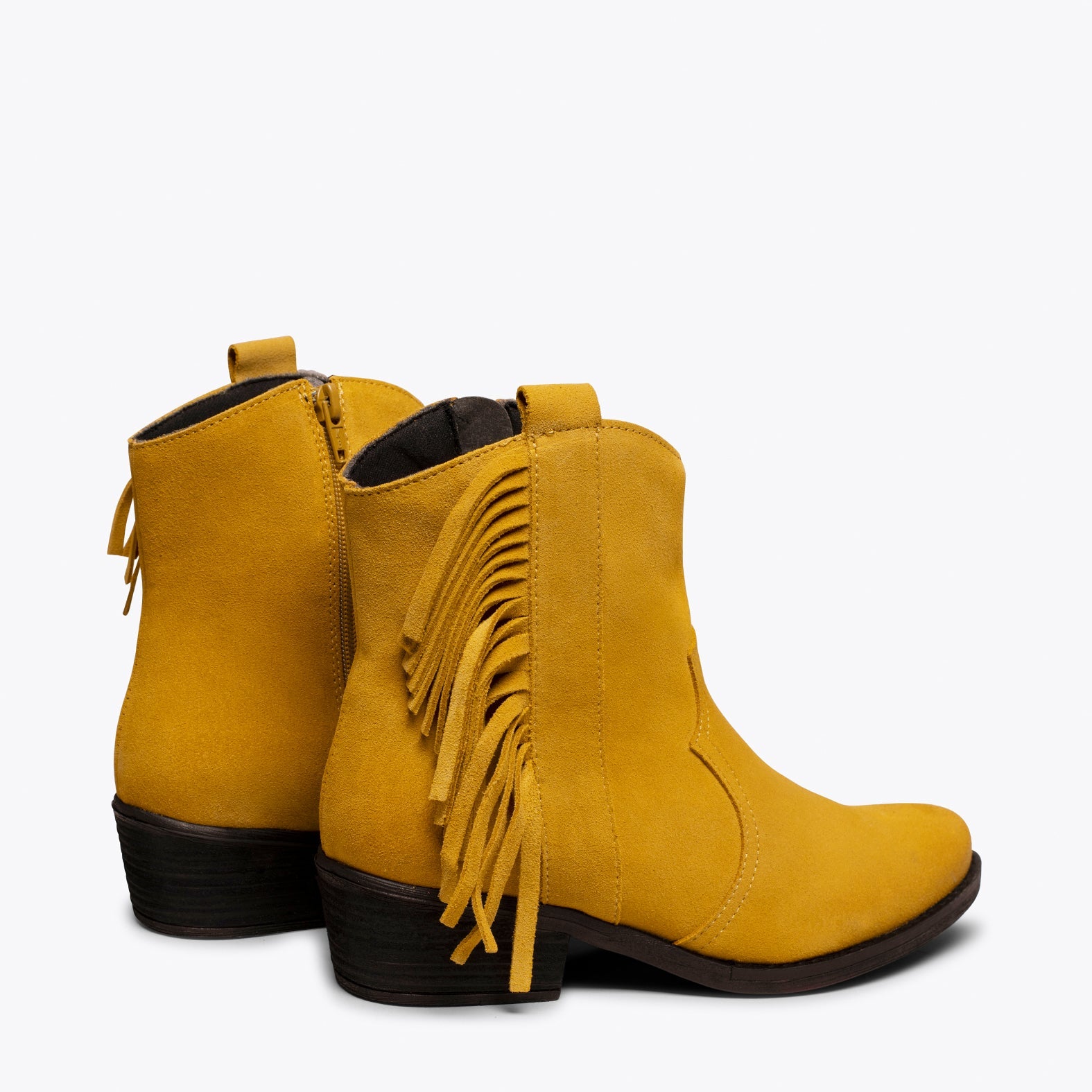BOHO- Botín cowboy MOSTAZA con flecos