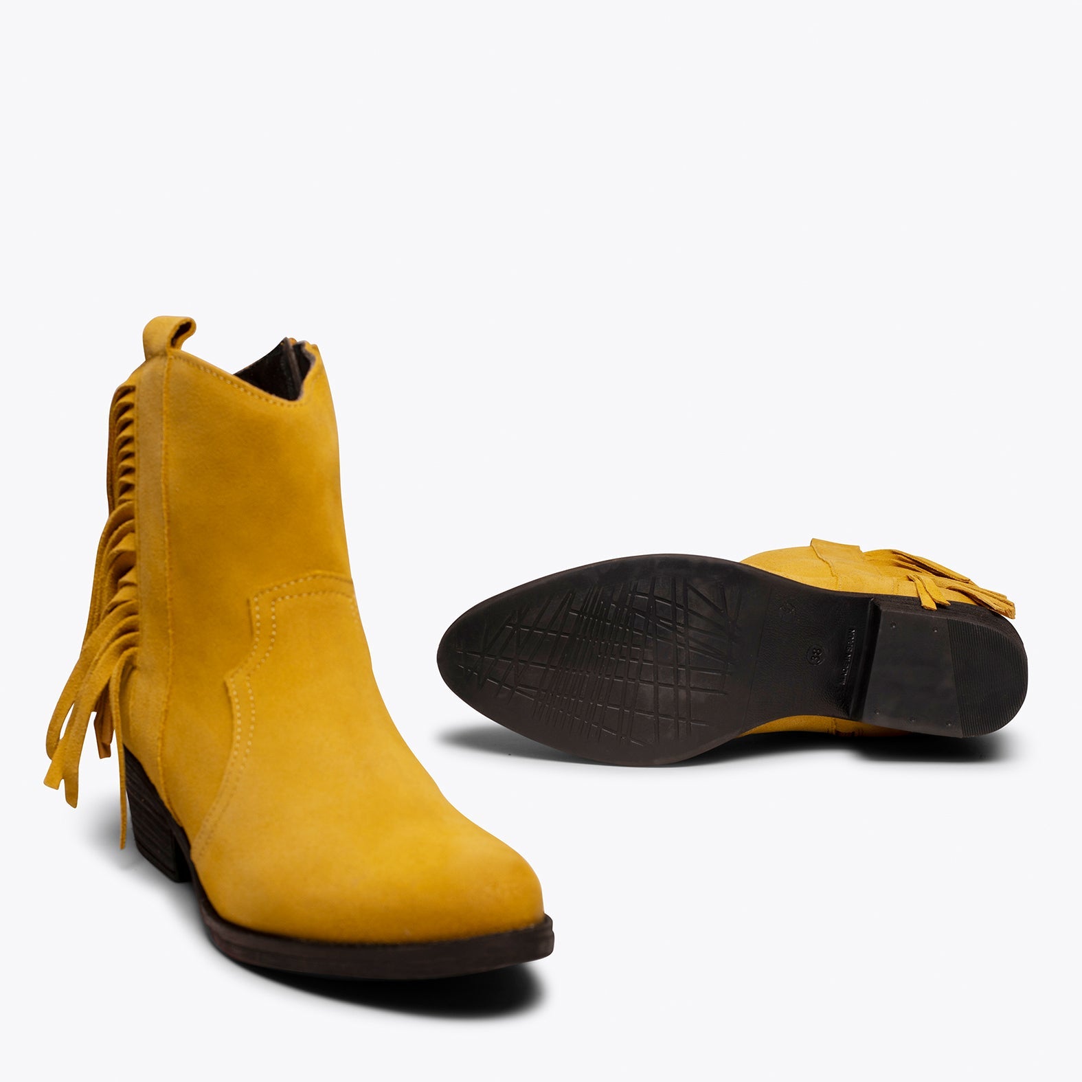 BOHO- Botín cowboy MOSTAZA con flecos