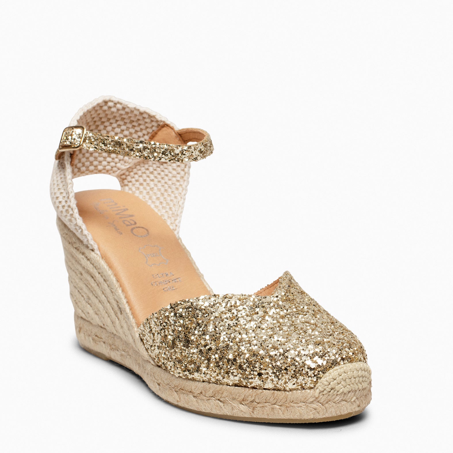 NERJA GLITTER - Cuñas altas de esparto con glitter PLATINO