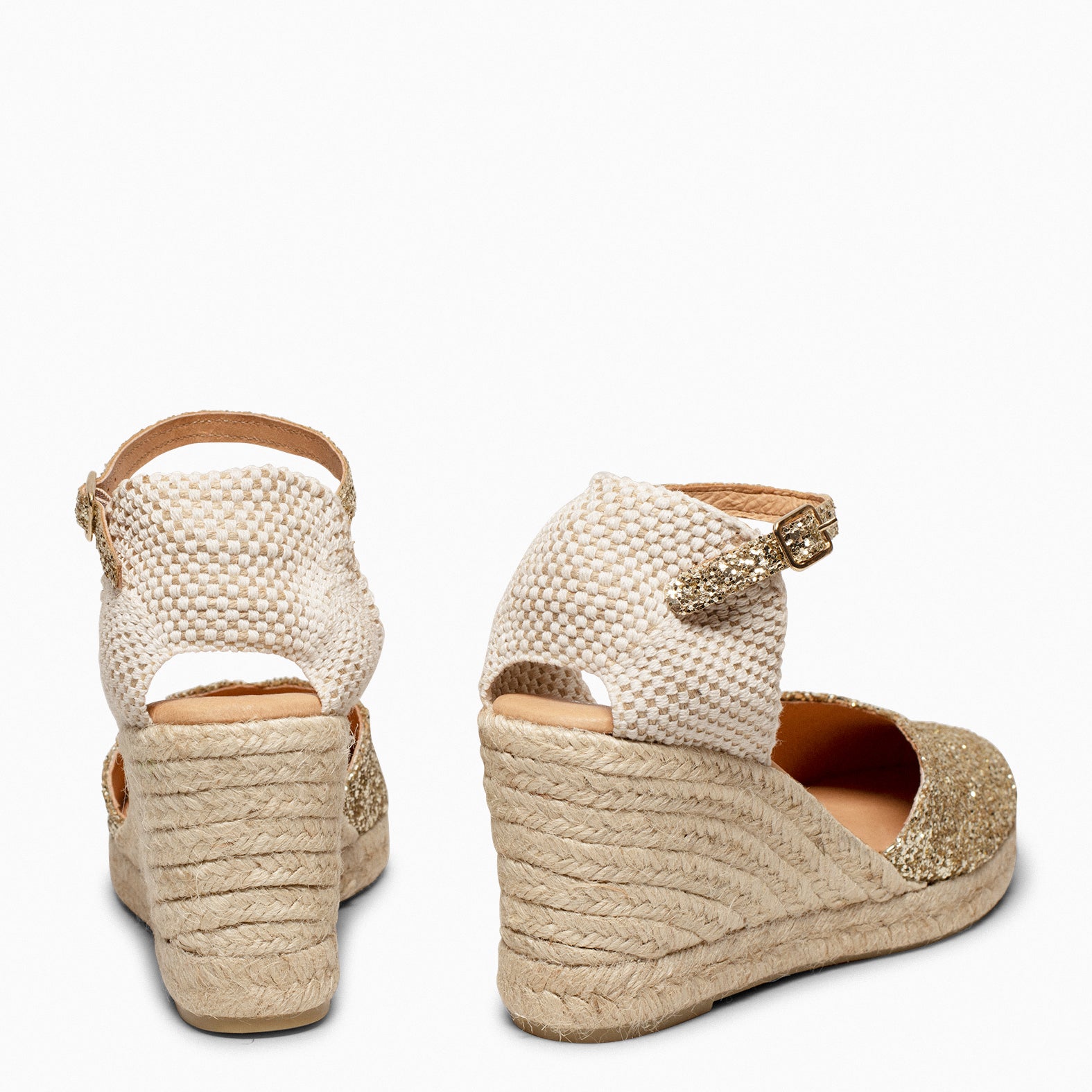 NERJA GLITTER - Cuñas altas de esparto con glitter PLATINO