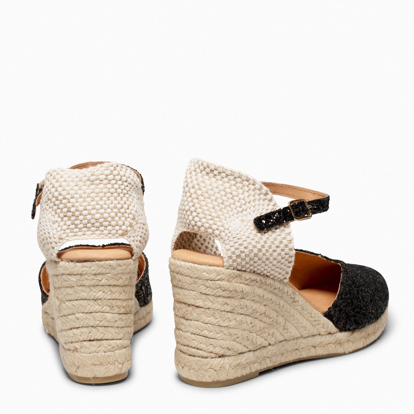 NERJA GLITTER - Cuñas altas de esparto con glitter NEGRO