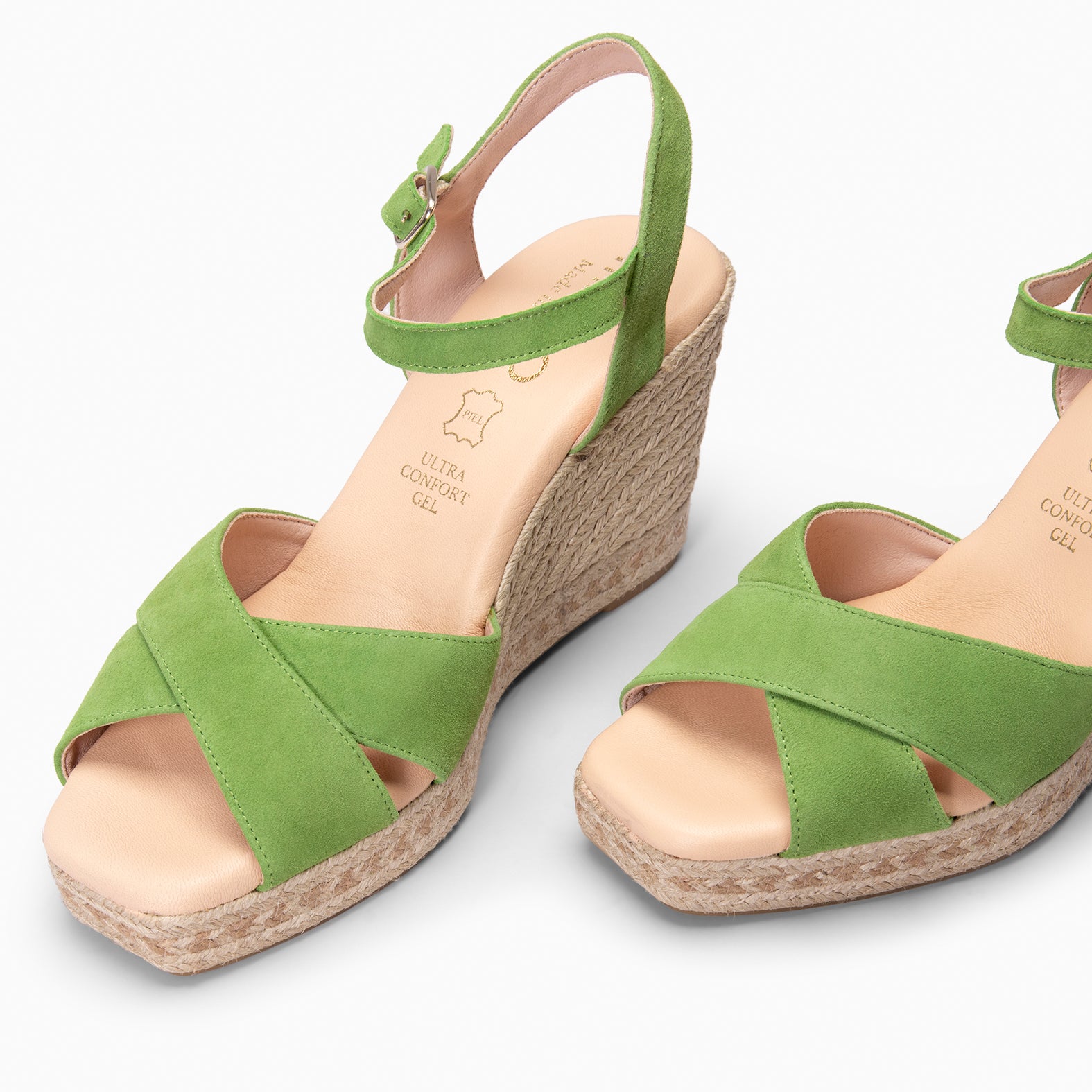 VERA - Cuña de esparto de ante VERDE