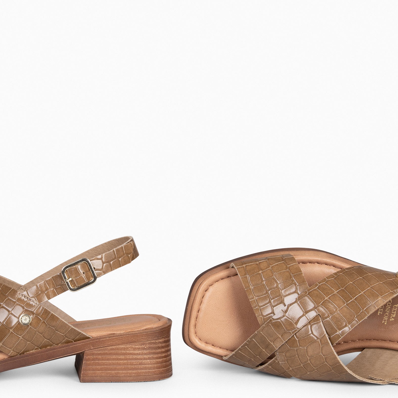 BETANIA - Sandalias planas de piel grabado coco TAUPE