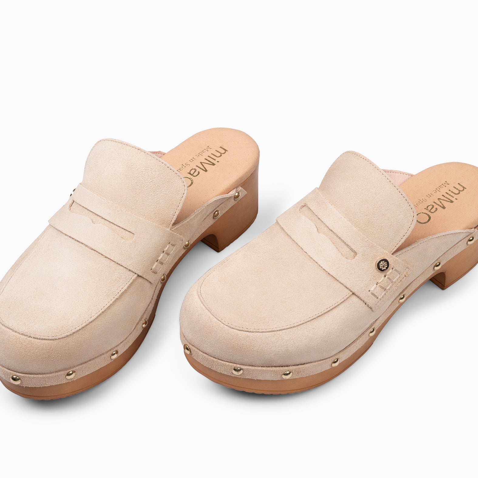 GASSIN - Zuecos con tacón Bajo y Plataforma BEIGE