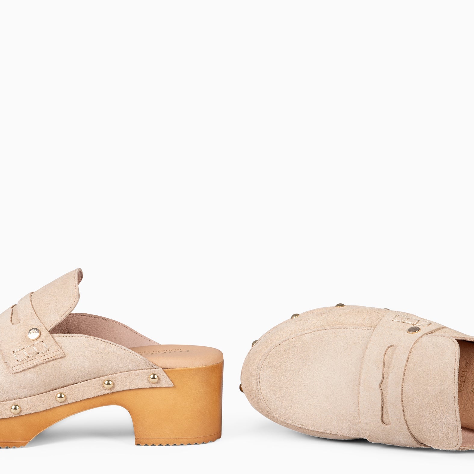 GASSIN - Zuecos con tacón Bajo y Plataforma BEIGE
