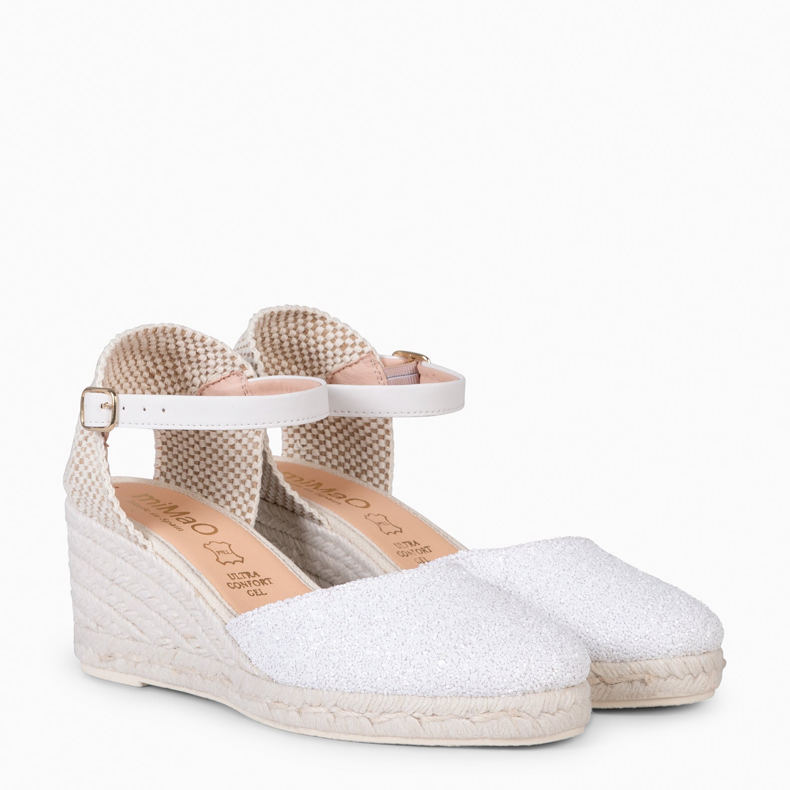 BAHIA – CUÑA BAJA DE ESPARTO GLITTER PERLA