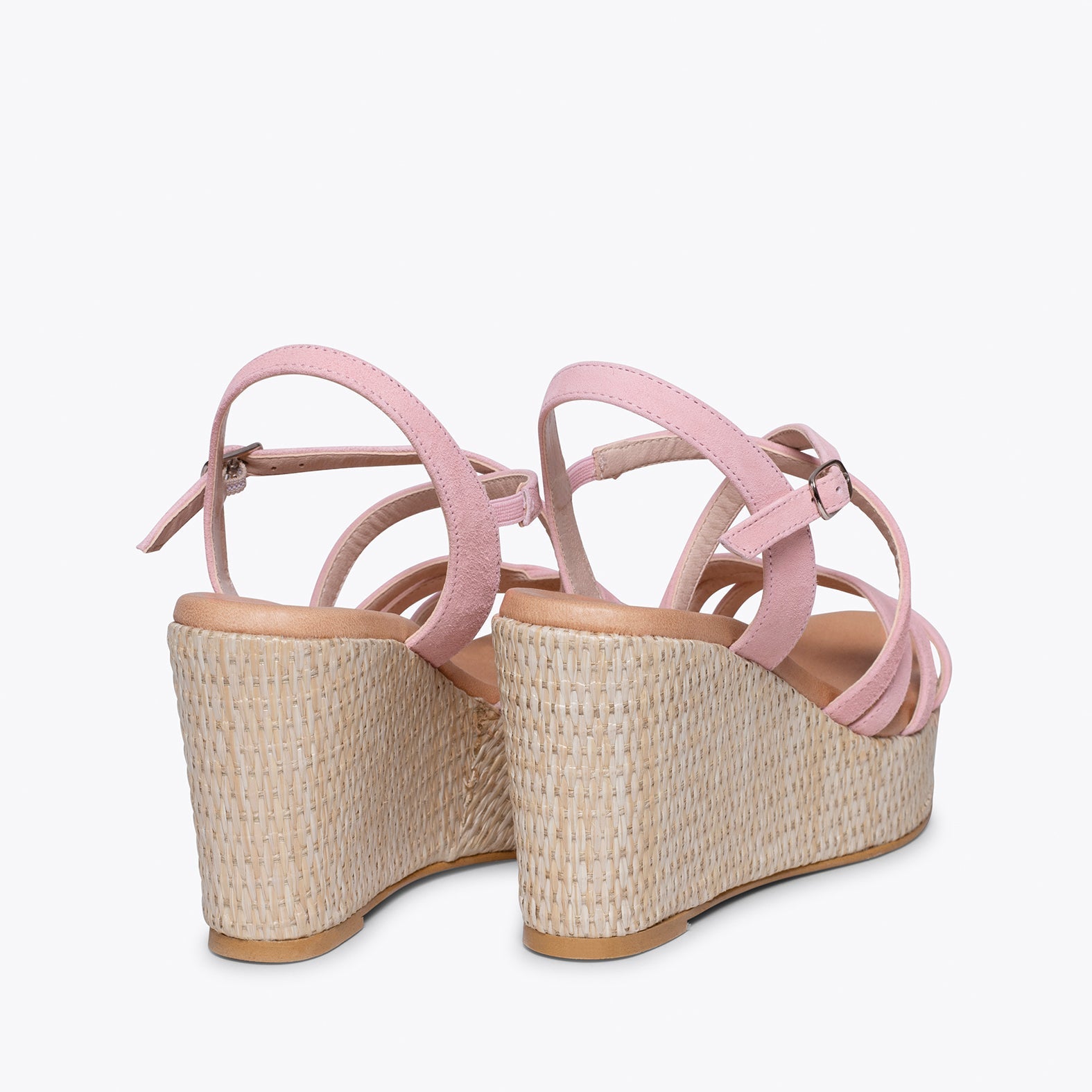 MICONOS Cuña con plataforma de rafia y tiras cruzadas ROSA