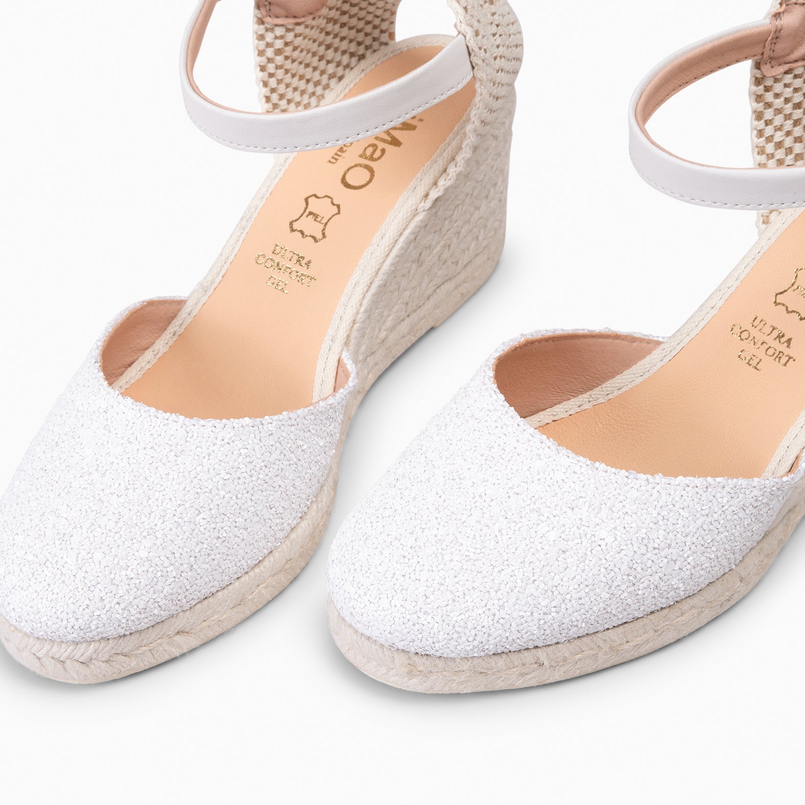 BAHIA – CUÑA BAJA DE ESPARTO GLITTER PERLA
