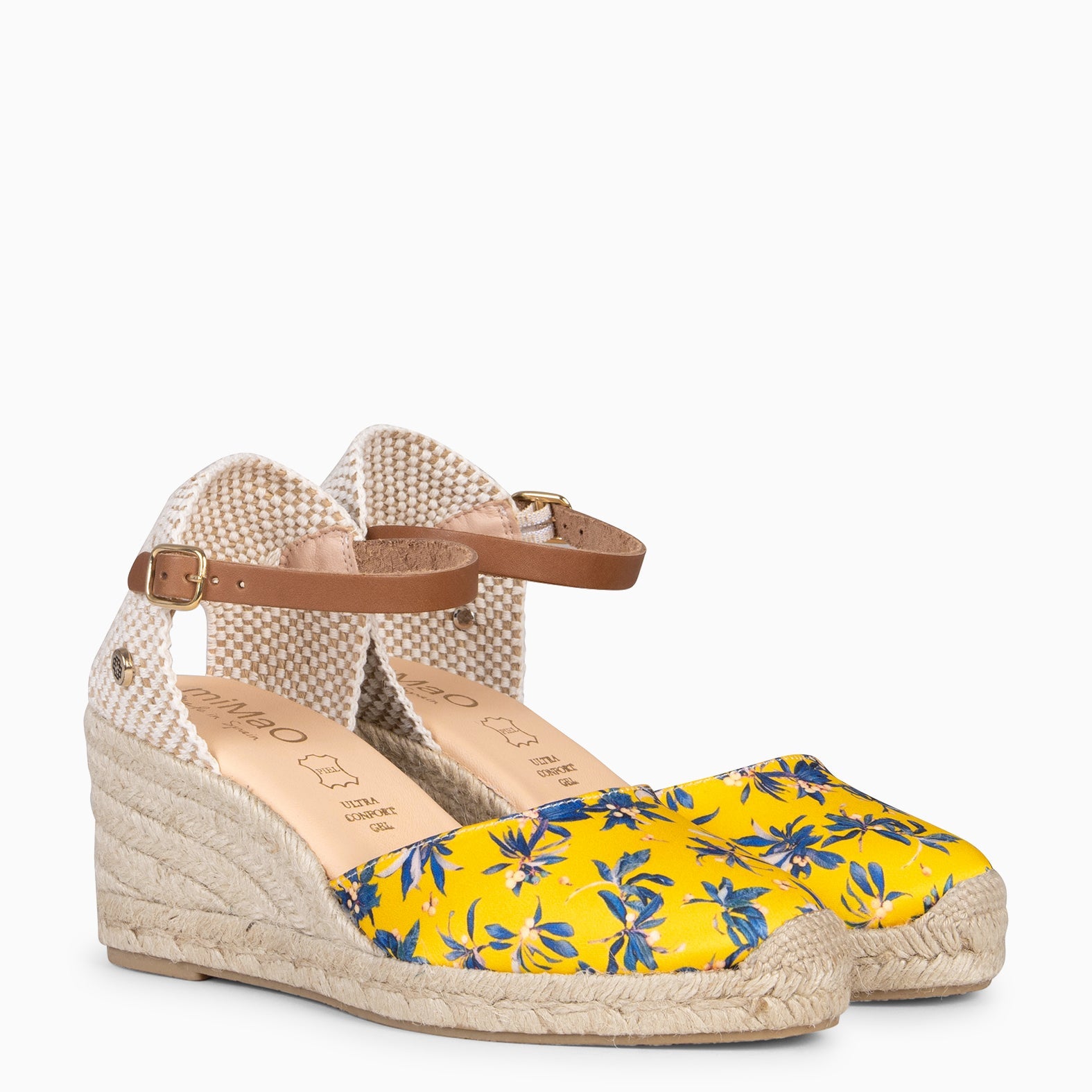 JAMAICA - Cuñas de esparto conn estampado de flores AMARILLO