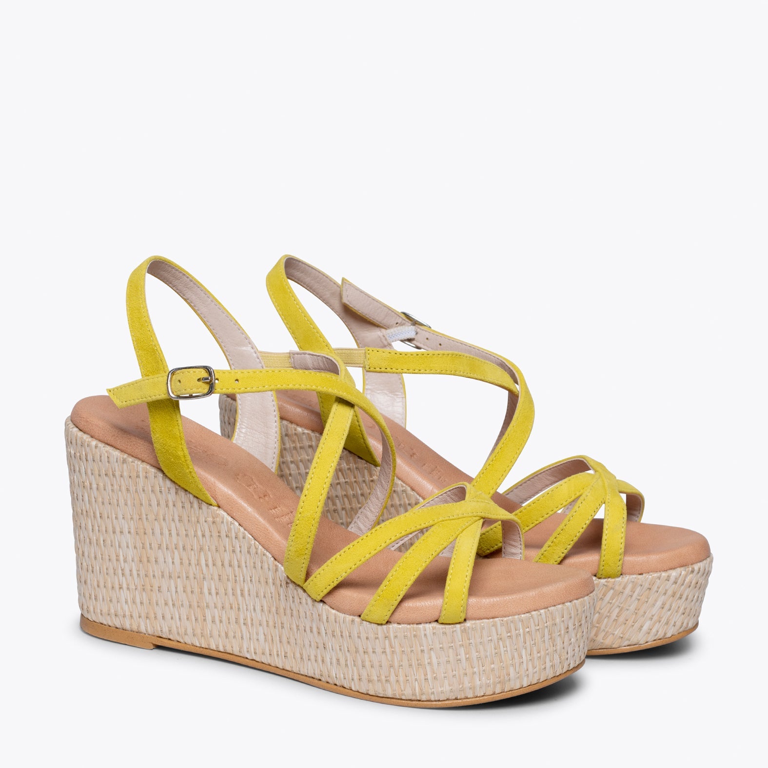 MICONOS Cuña con plataforma de rafia y tiras cruzadas LIMA