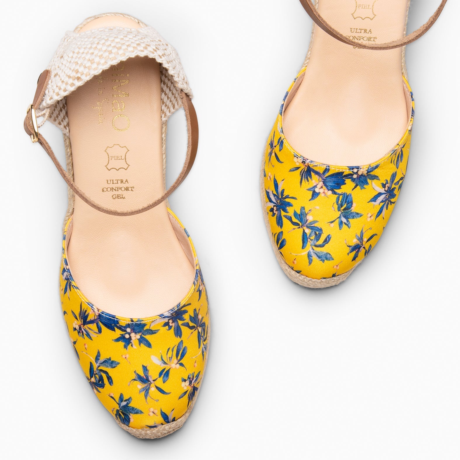 JAMAICA - Cuñas de esparto conn estampado de flores AMARILLO