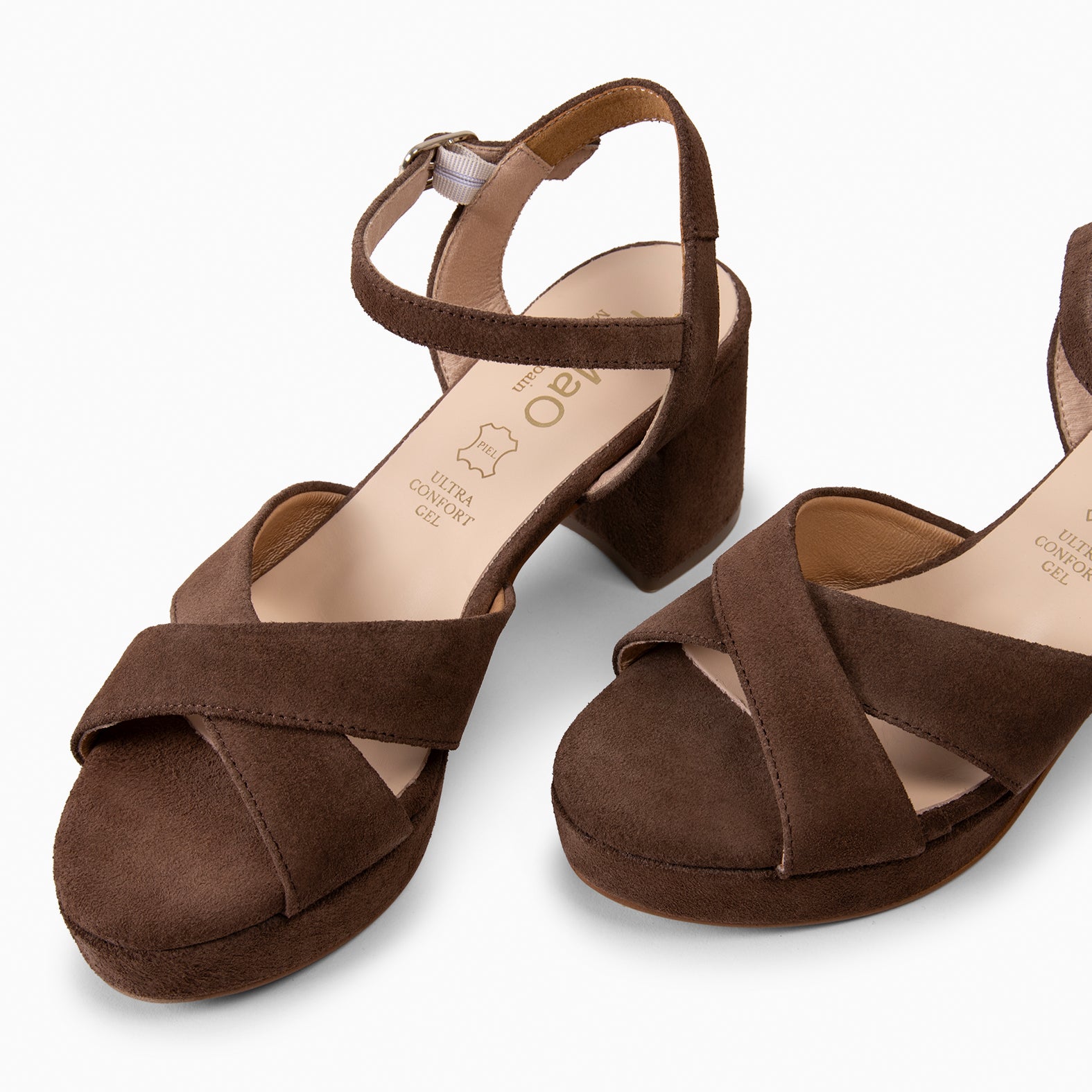 CERDEÑA - Sandalias de tacón ancho y plataforma MARRON