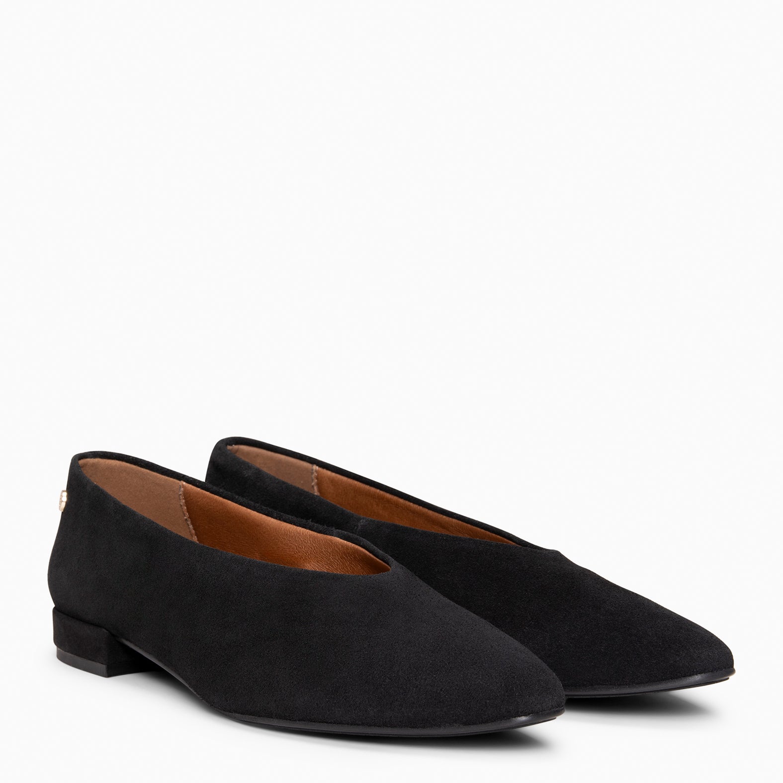 URBAN LACY - Bailarina con tacón bajo en piel de serraje NEGRO