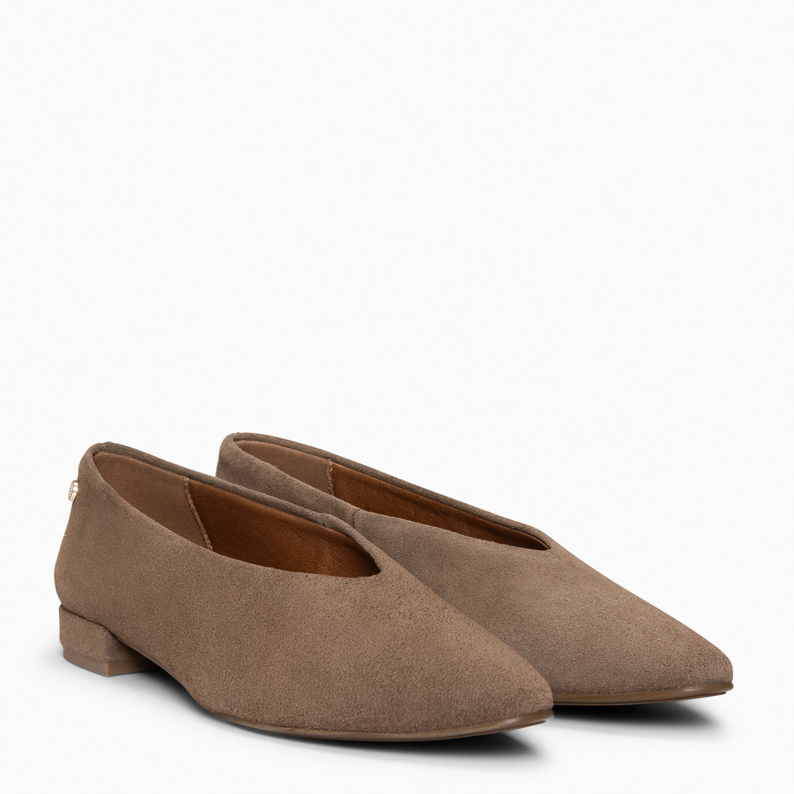 URBAN LACY - Bailarina con tacón bajo en piel de serraje TAUPE
