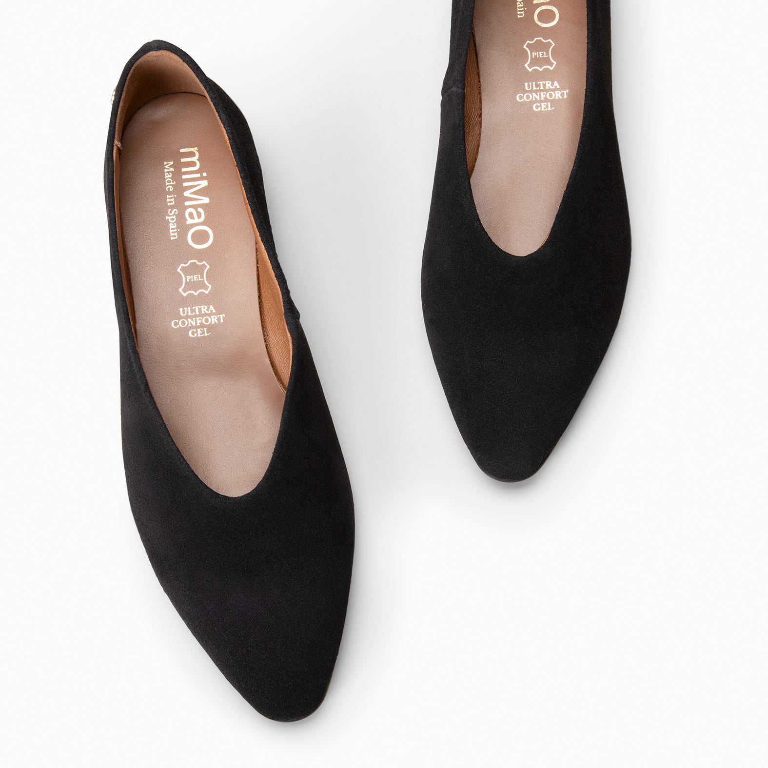 URBAN LACY - Bailarina con tacón bajo en piel de serraje NEGRO
