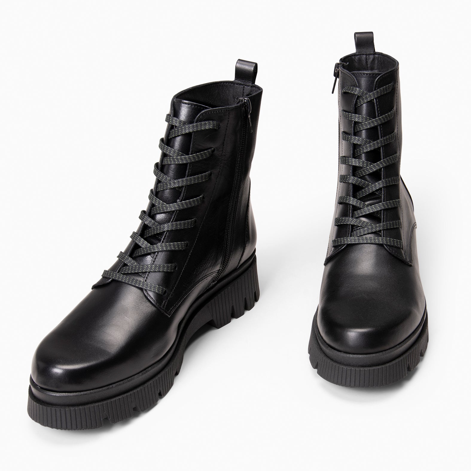 STONE - Botines militares de piel NEGRO