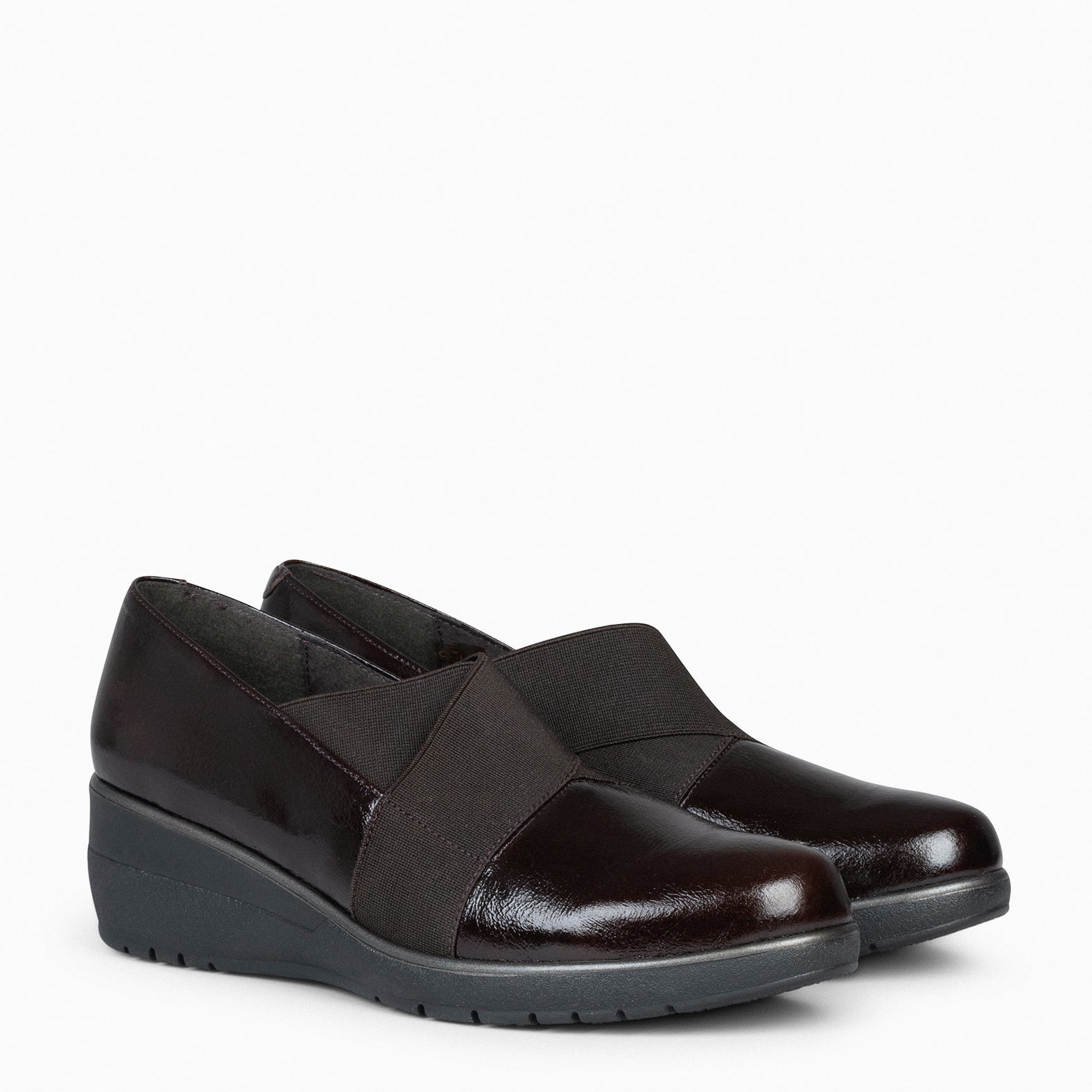 LIA - Zapatos de cuña con tiras elásticas MARRÓN