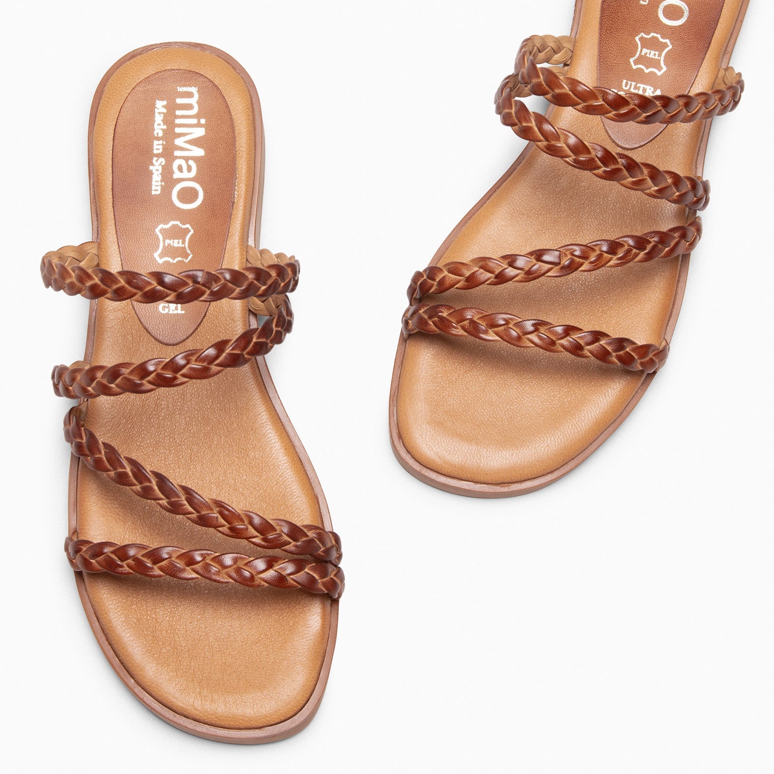 HIDRA - Sandalias planas trenzadas CAMEL