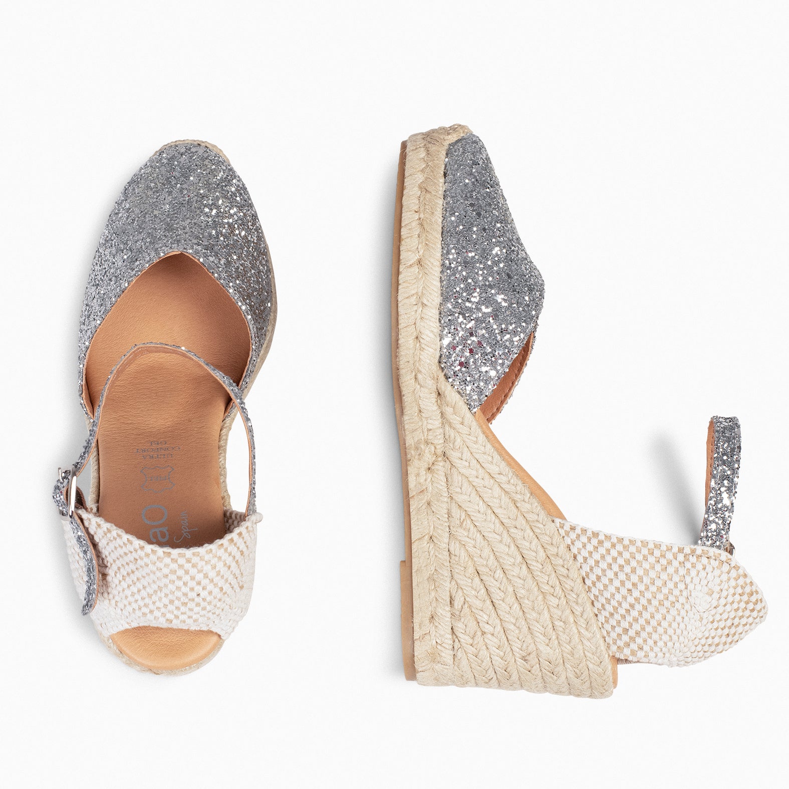NERJA GLITTER - Cuñas altas de esparto con glitter PLATA