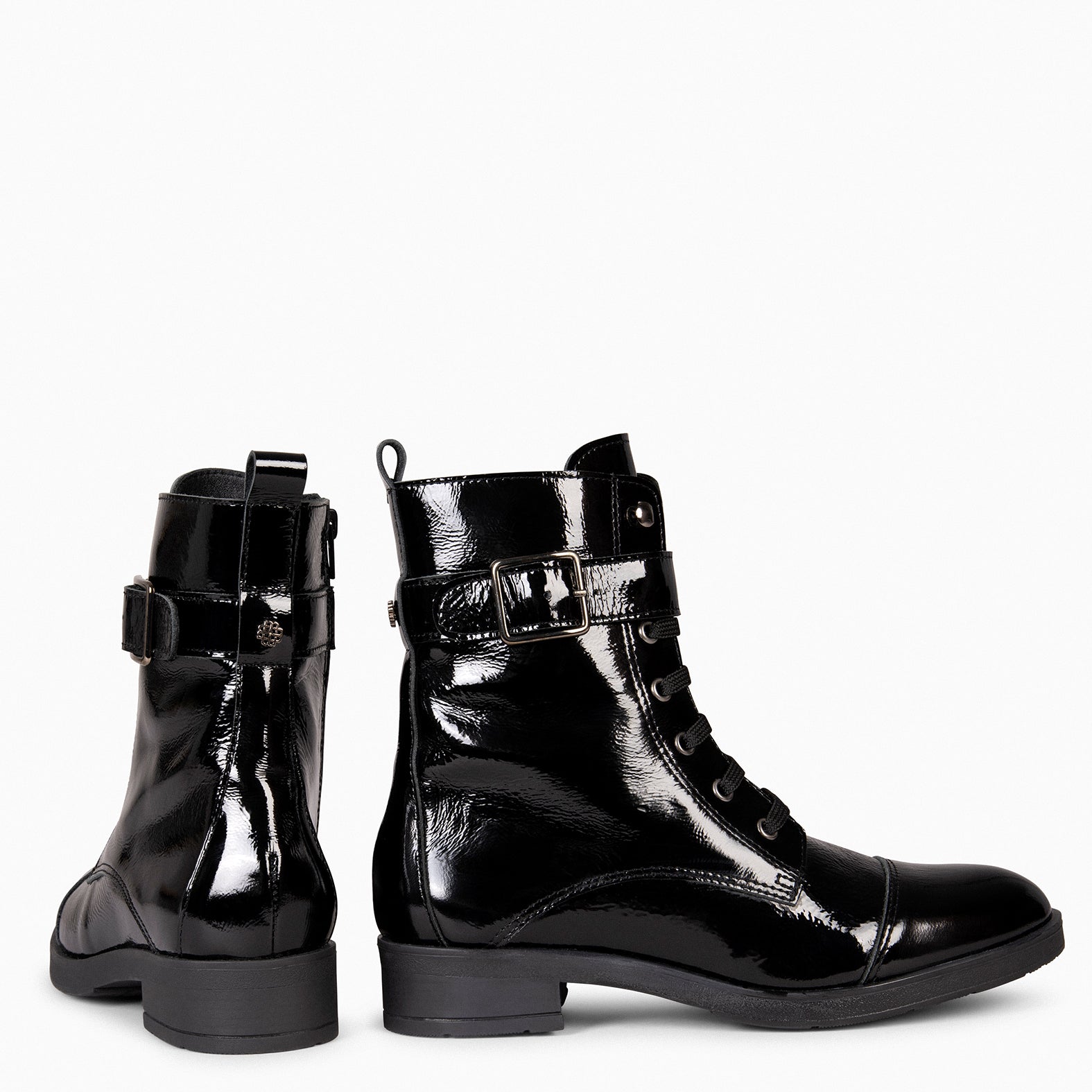 BELFAST – Botines con cordones de piel NEGRO CHAROL