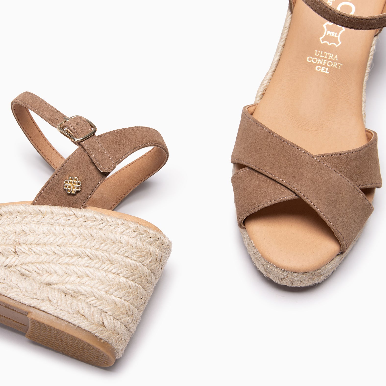 CALPE – Cuñas de Esparto artesanal con tiras y hebilla TAUPE