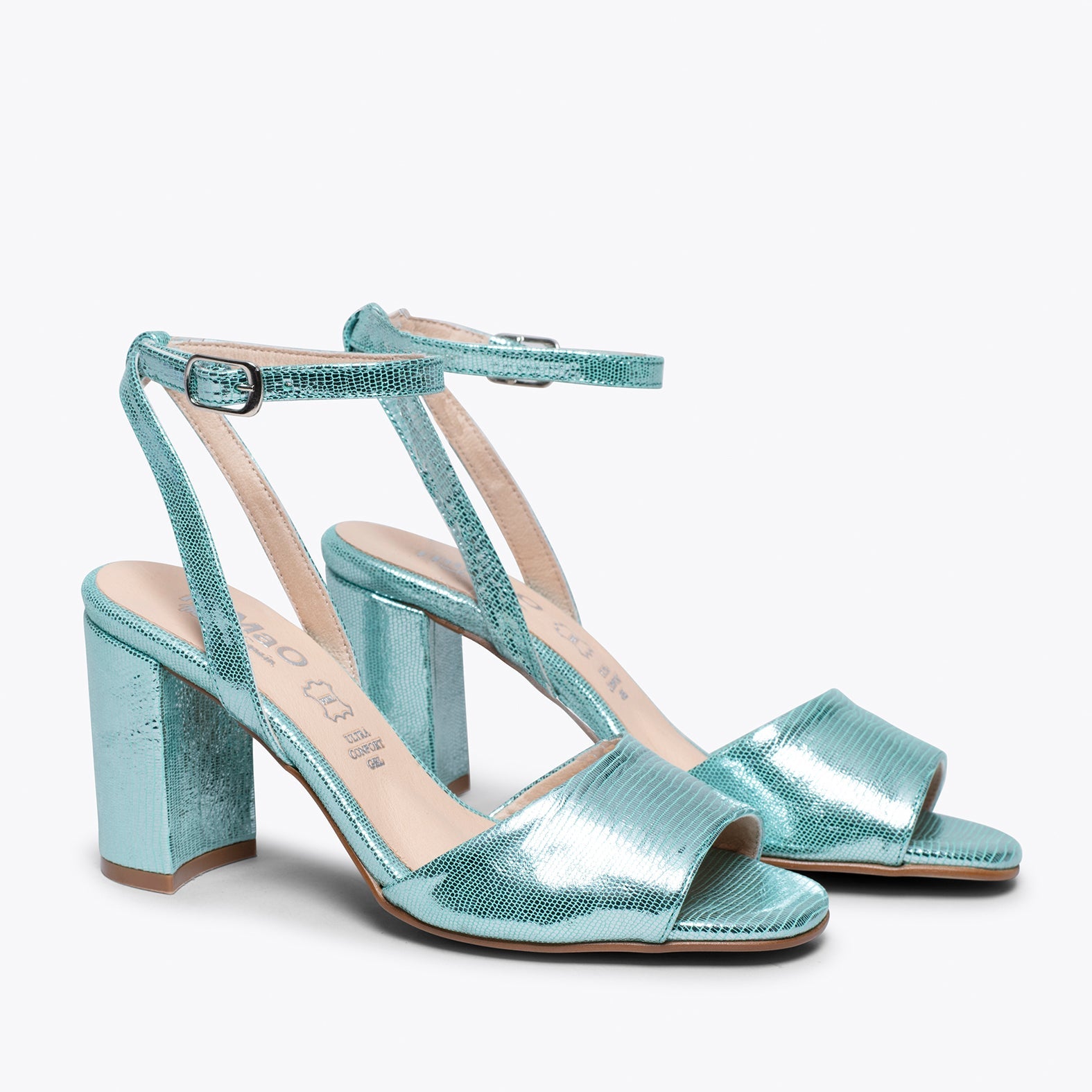 LUNA - Sandalia metalizada VERDE con tacón