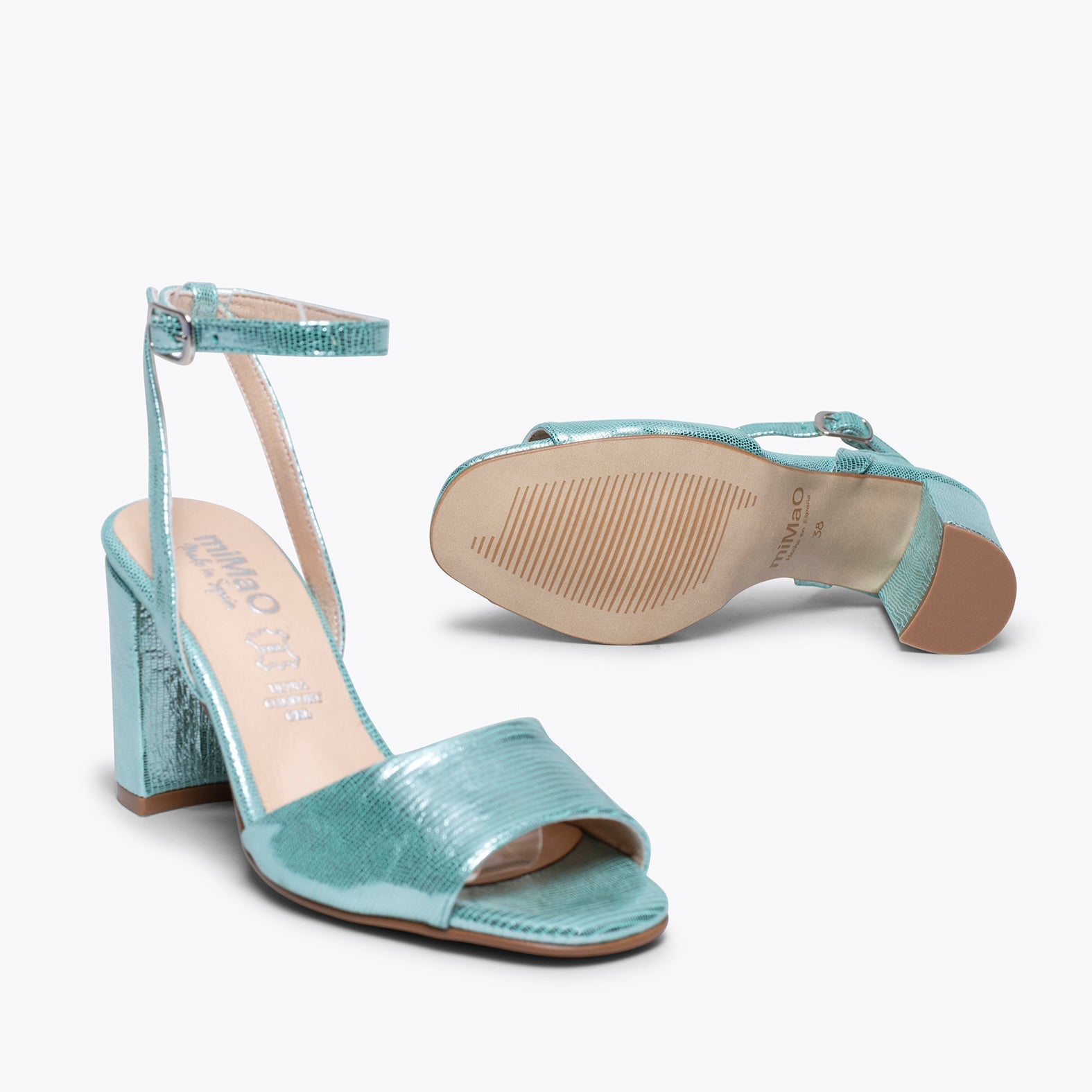 LUNA - Sandalia metalizada VERDE con tacón