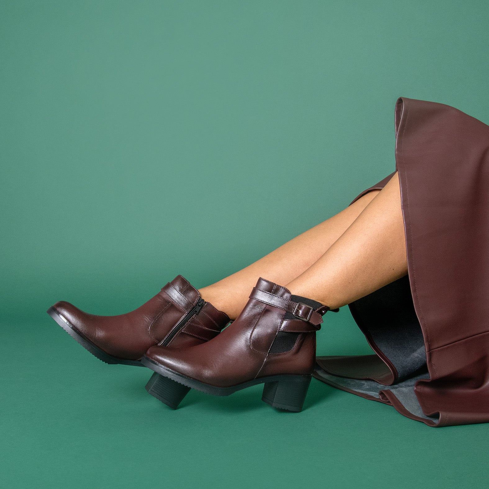 LEMY - Botines BURDEOS de piel de napa