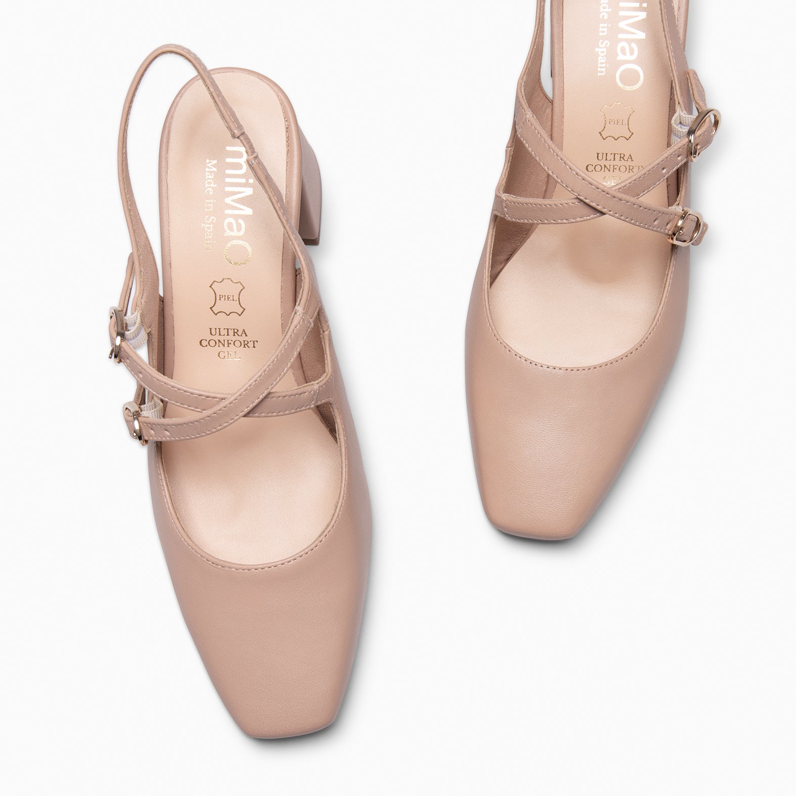 NAMIBIA - ZAPATOS DE MUJER DESTALONADOS DE TACÓN ANCHO NUDE