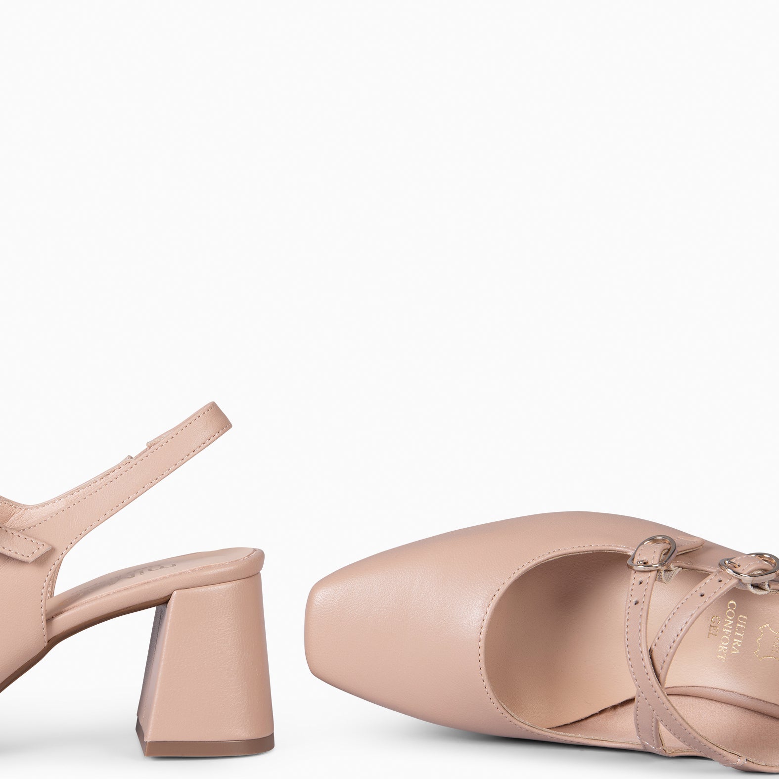 NAMIBIA - ZAPATOS DE MUJER DESTALONADOS DE TACÓN ANCHO NUDE