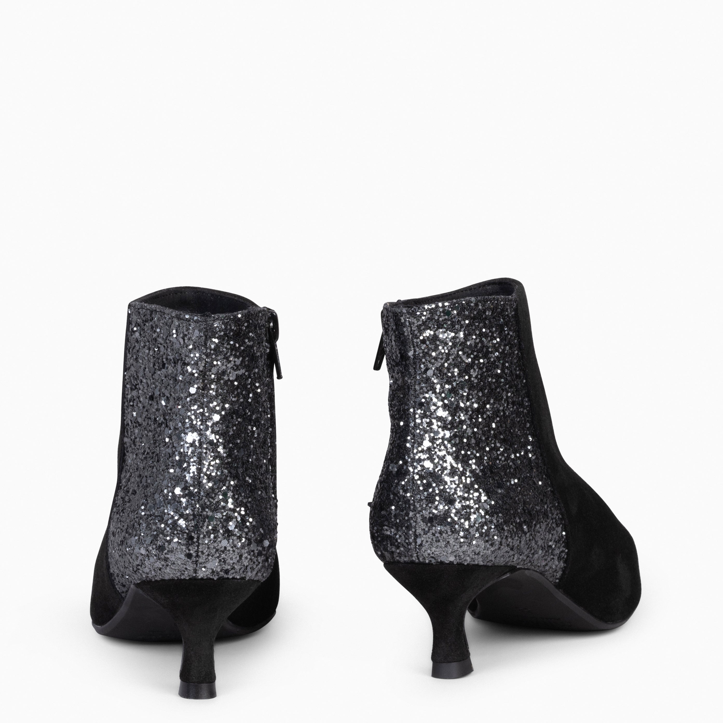 ROYAL - Botines tacón bajo NEGRO GLITTER serraje