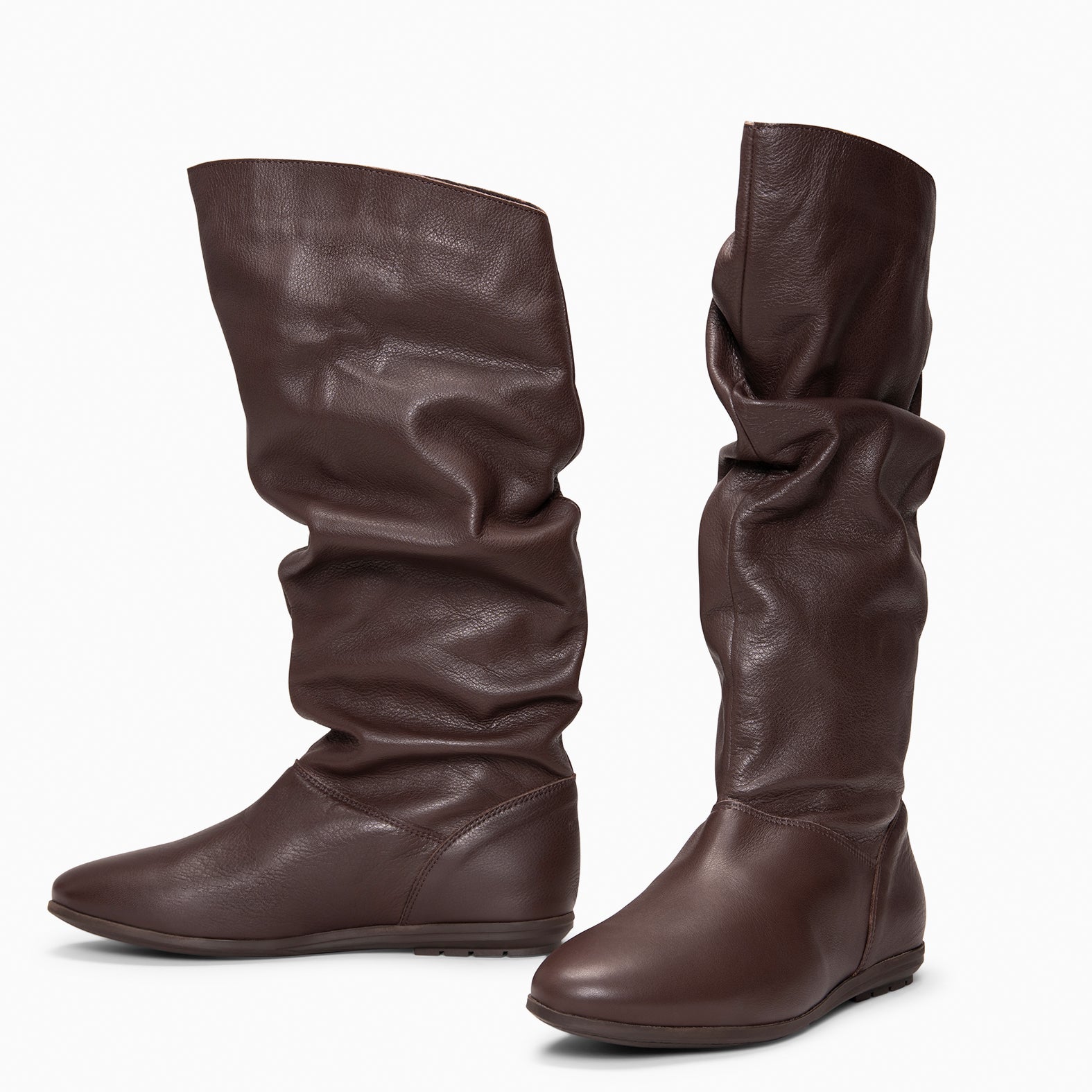 FIONA - Botas arrugadas de piel MARRON