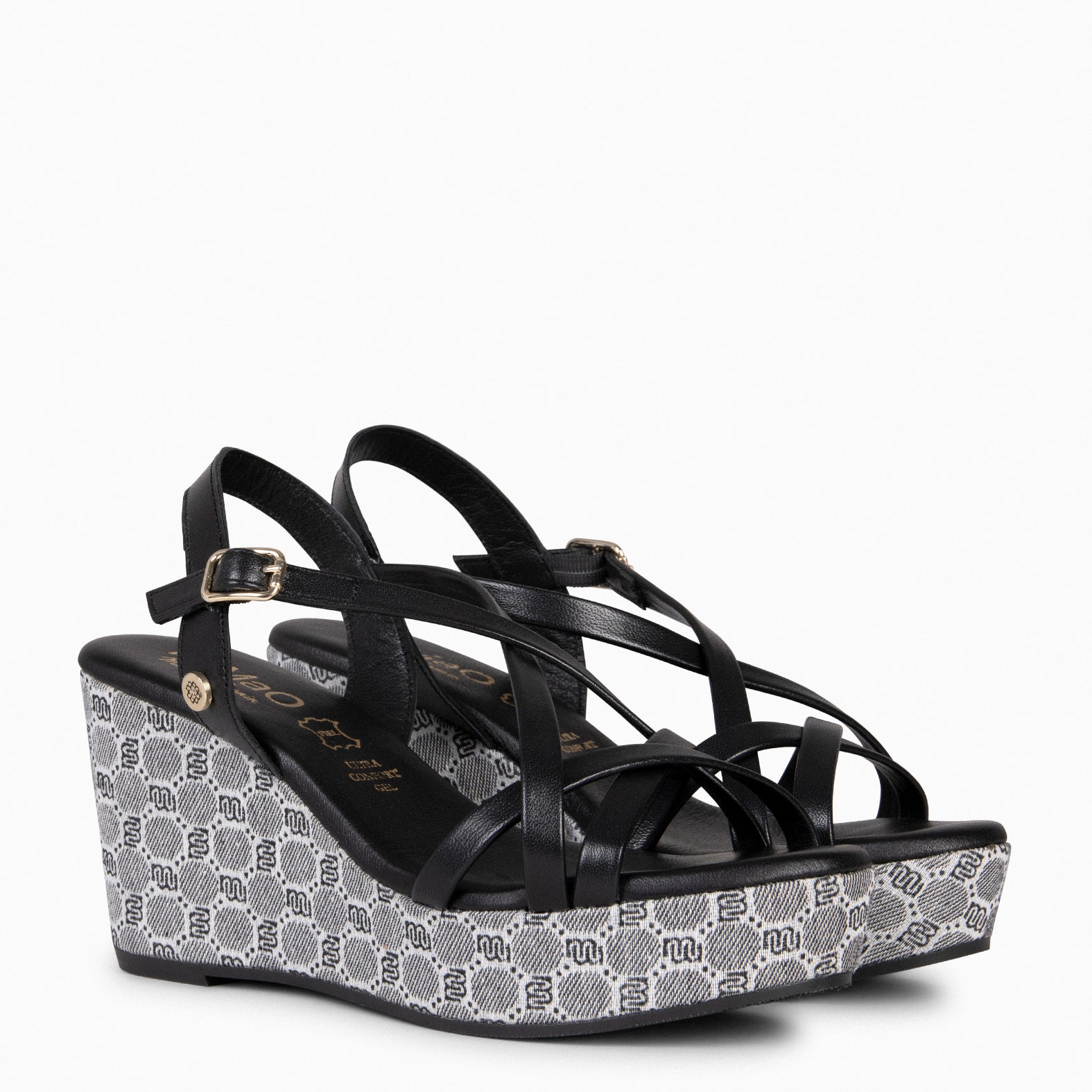VALENTINA - Sandalias cuña NEGRO