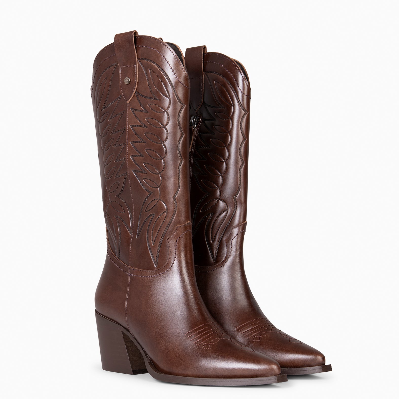 SALOON – Botas cowboy de piel bordada MARRON