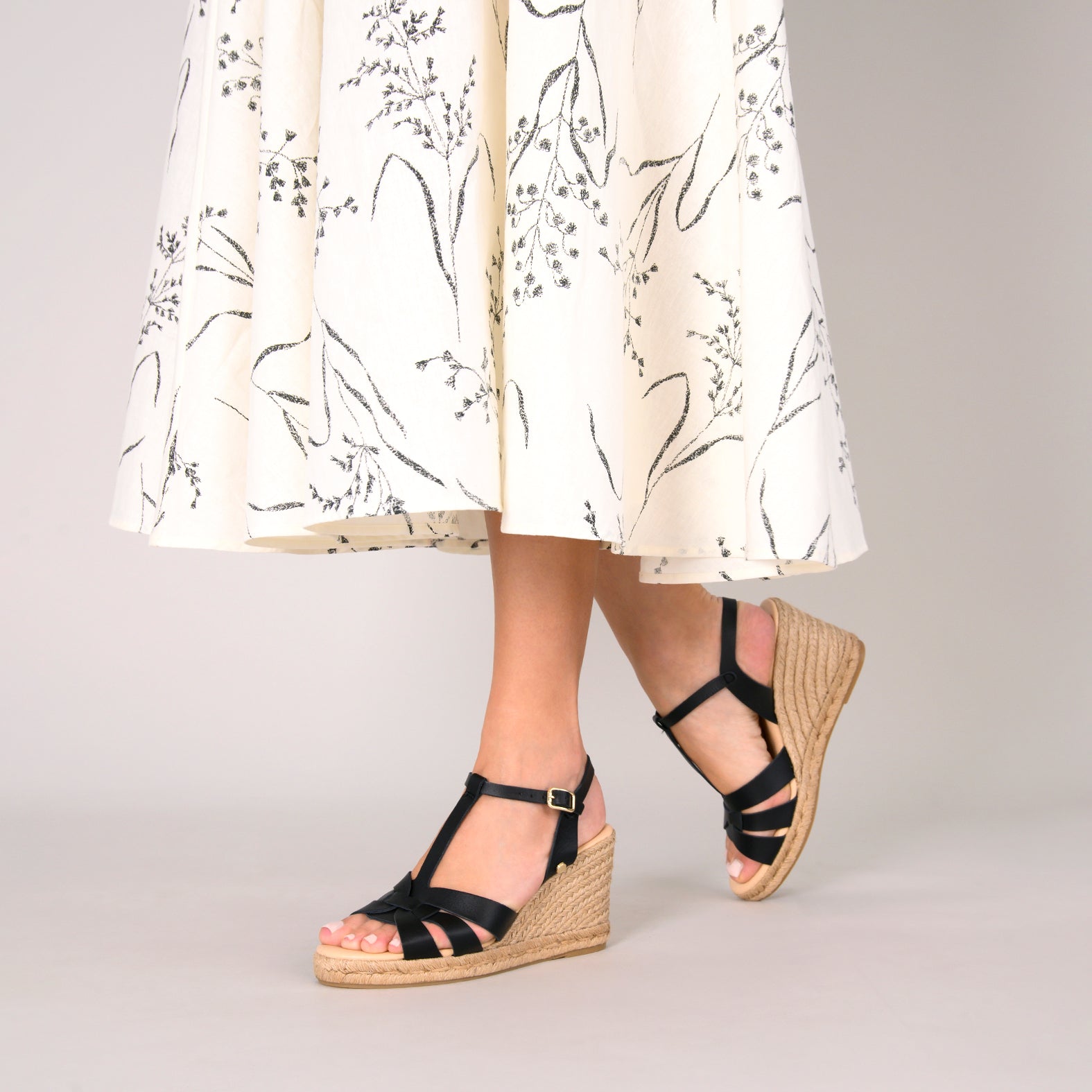 VALERIA - Sandalias de esparto con tiras NEGRO