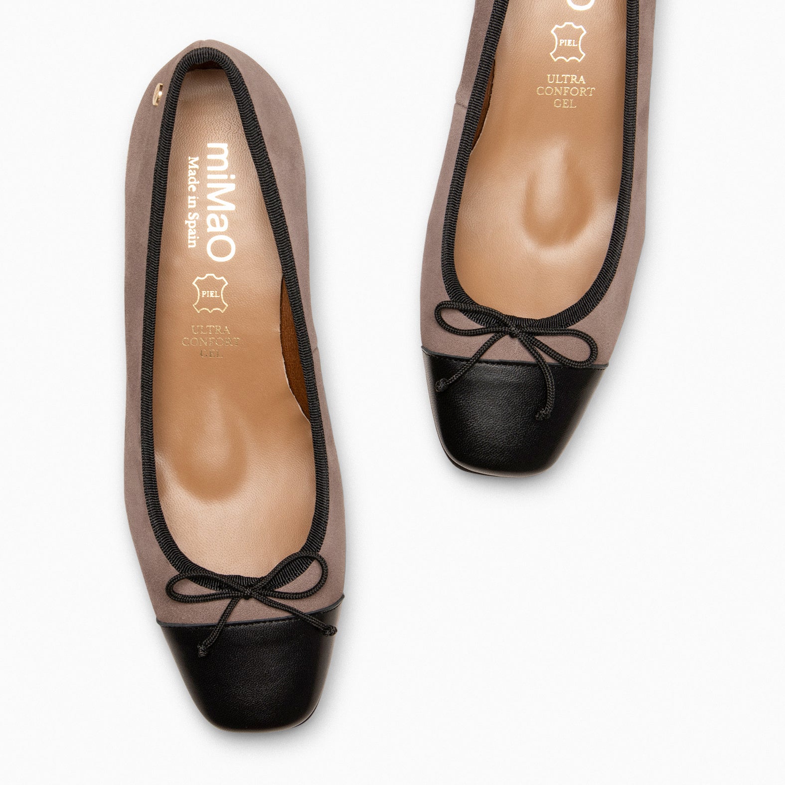 GLAMOUR - Bailarinas TAUPE con tacón y puntera NEGRO
