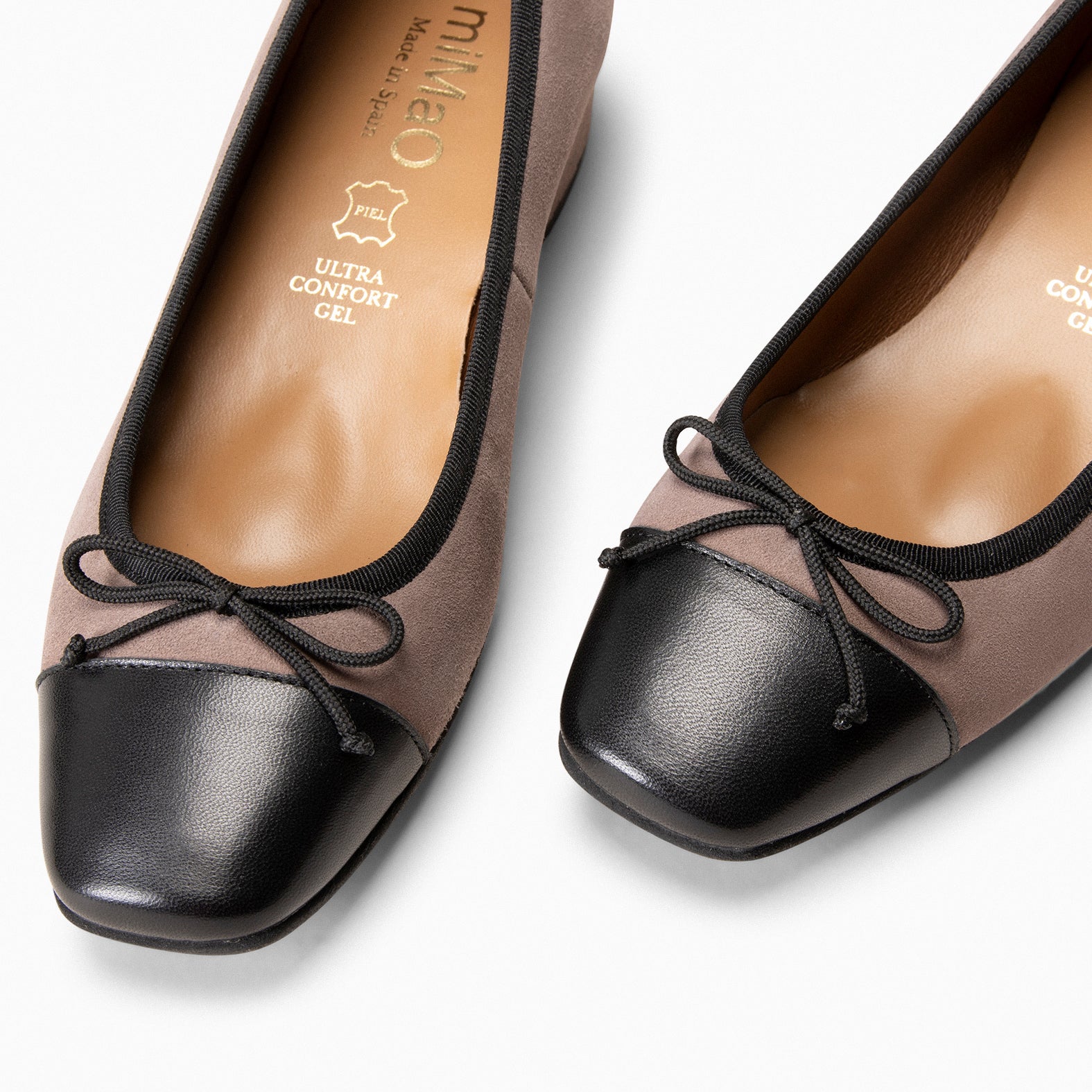 GLAMOUR - Bailarinas TAUPE con tacón y puntera NEGRO