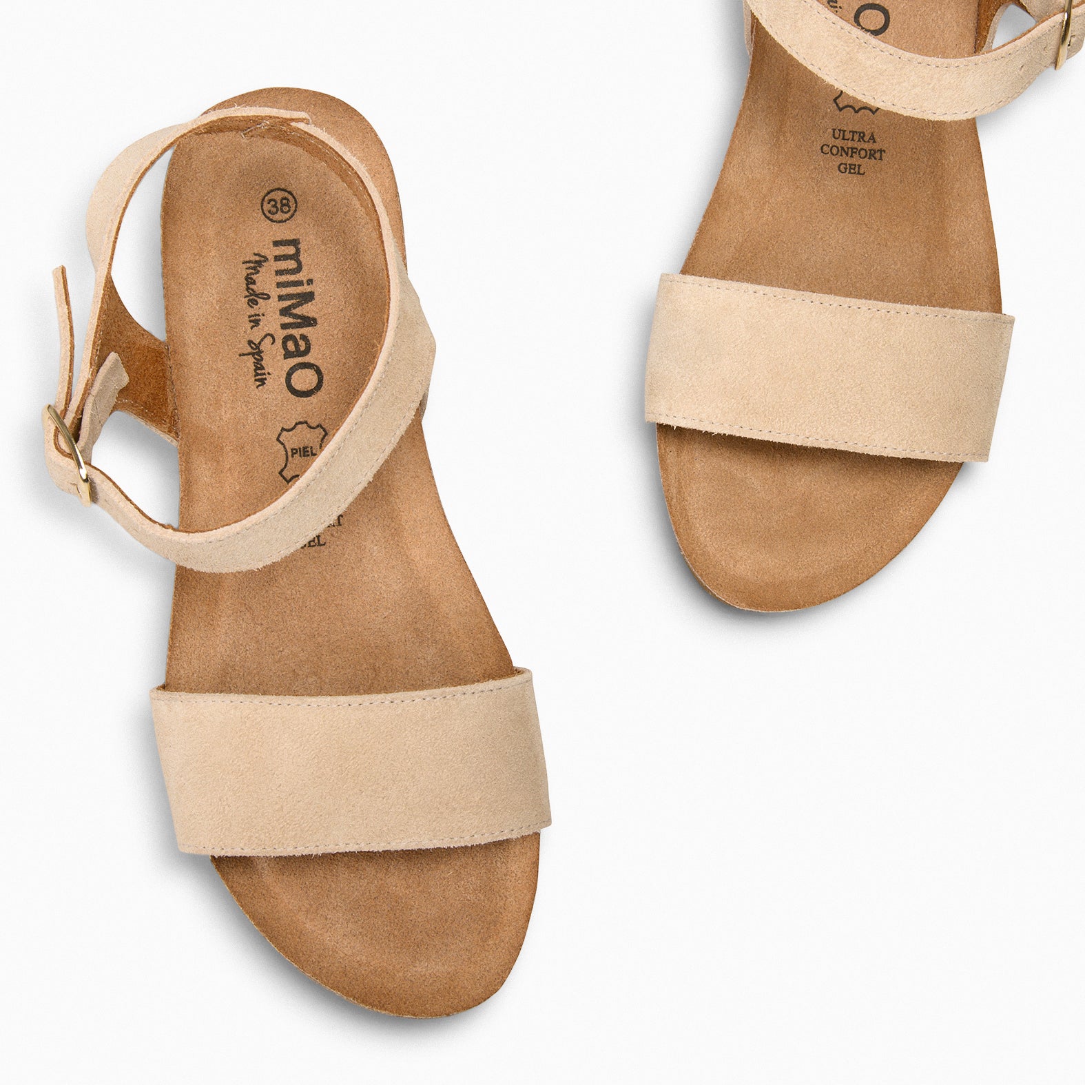 OAK – Sandalias Bio de serraje con cuña BEIGE