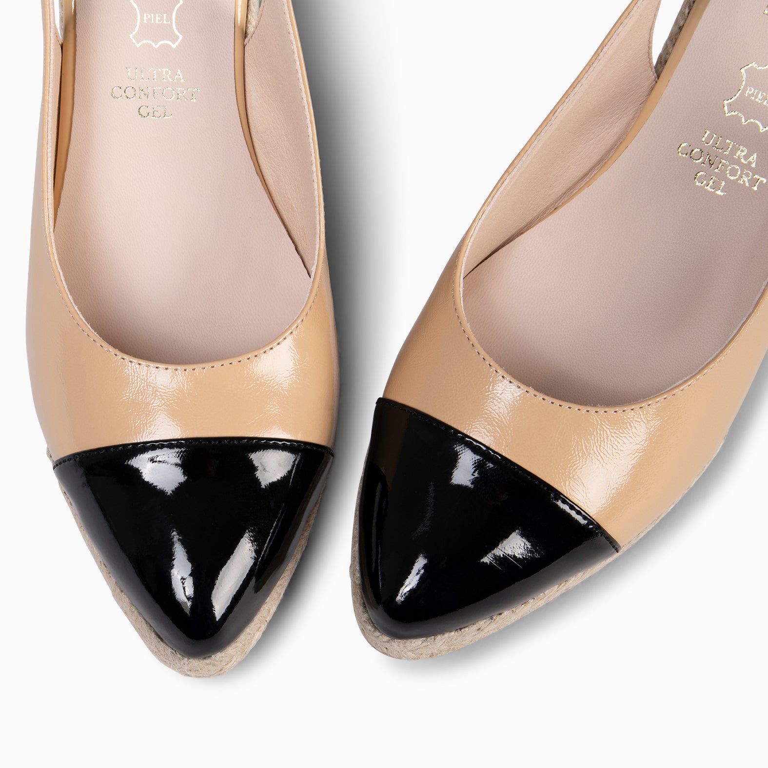 BIARRITZ - CUÑA DE ESPARTO CAMEL CON PUNTERA NEGRA DE CHAROL