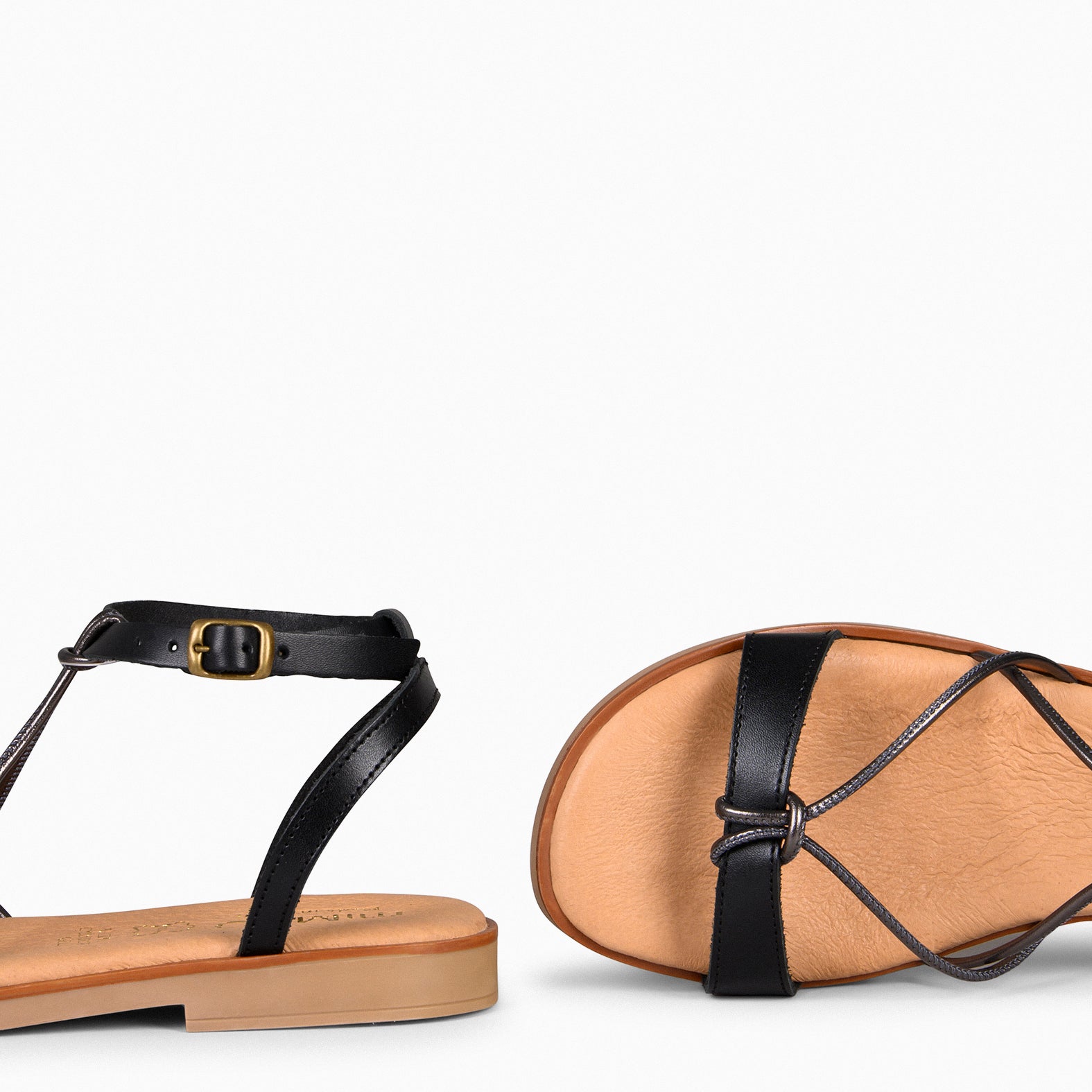 AMONET – Sandalias planas elegantes NEGRO
