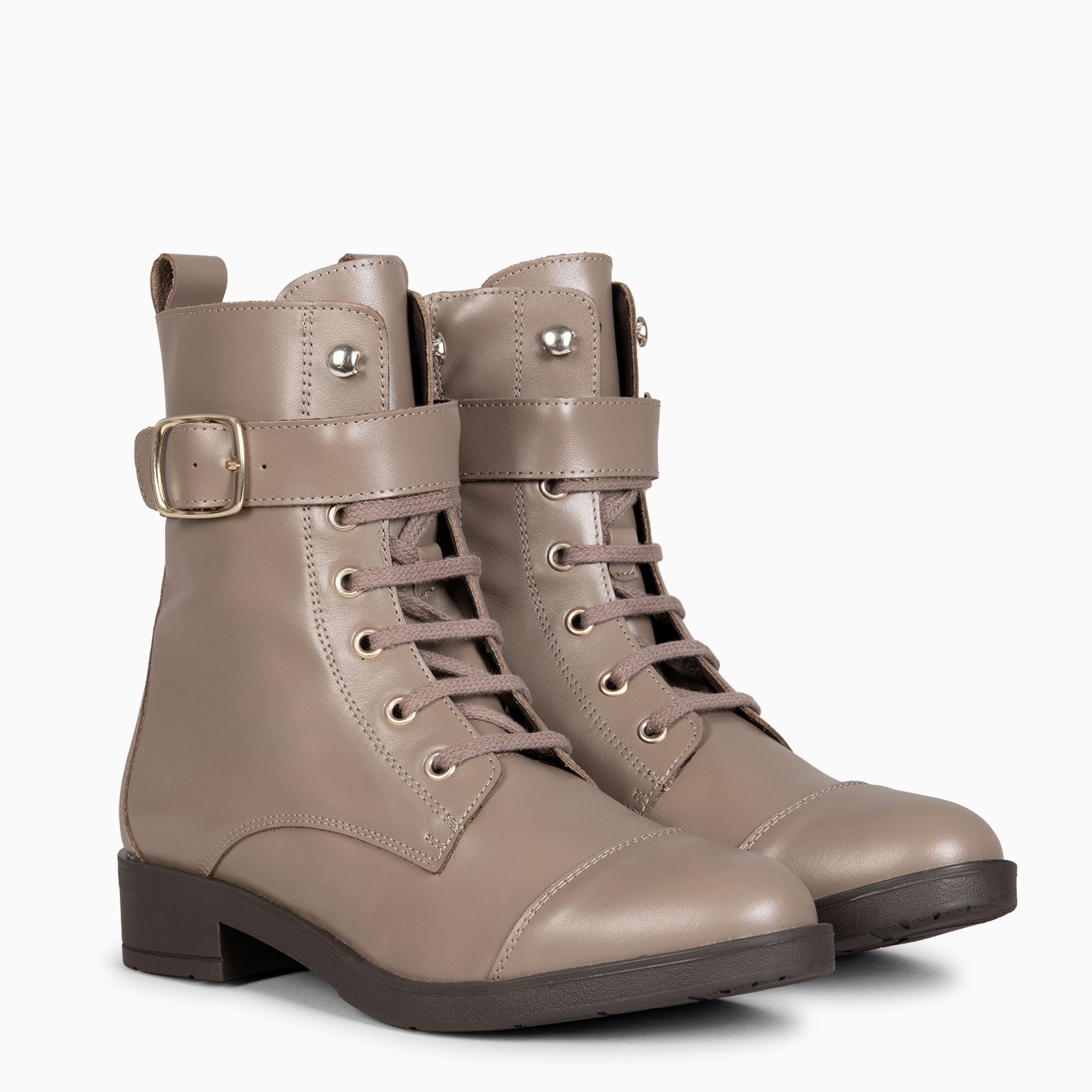 BELFAST – Botines con cordones de piel TAUPE NAPA