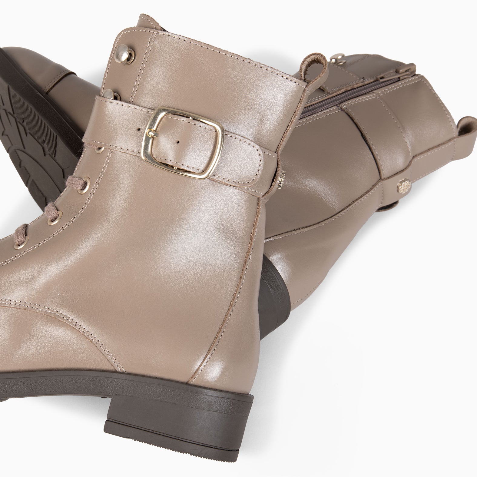BELFAST – Botines con cordones de piel TAUPE NAPA